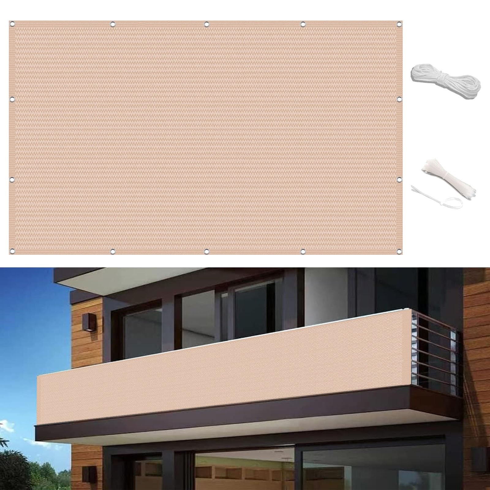 GJZQDKX Balcony 60x950 cm Tear Resistant Sun & Wind Protection Cover for Garden Patio Balcony Cream Color Privacy Film for Outdoor Spaces
