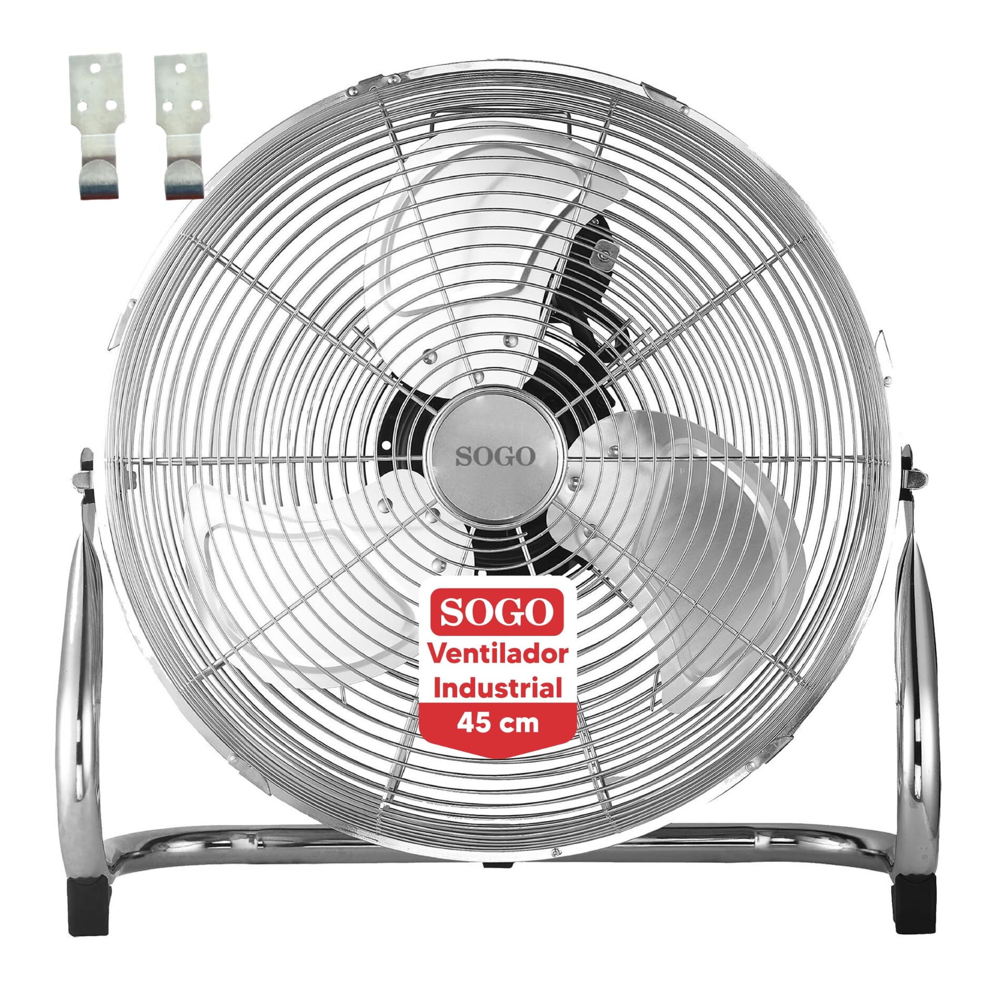 SOGO Ventilador Potente Industrial de Suelo Inclinable - Ventilador para Suelo y Sobresuelo con 3 Velocidades y Aspas Metálicas - Incluye Base con Tacos de Goma para Proteger Superfícies