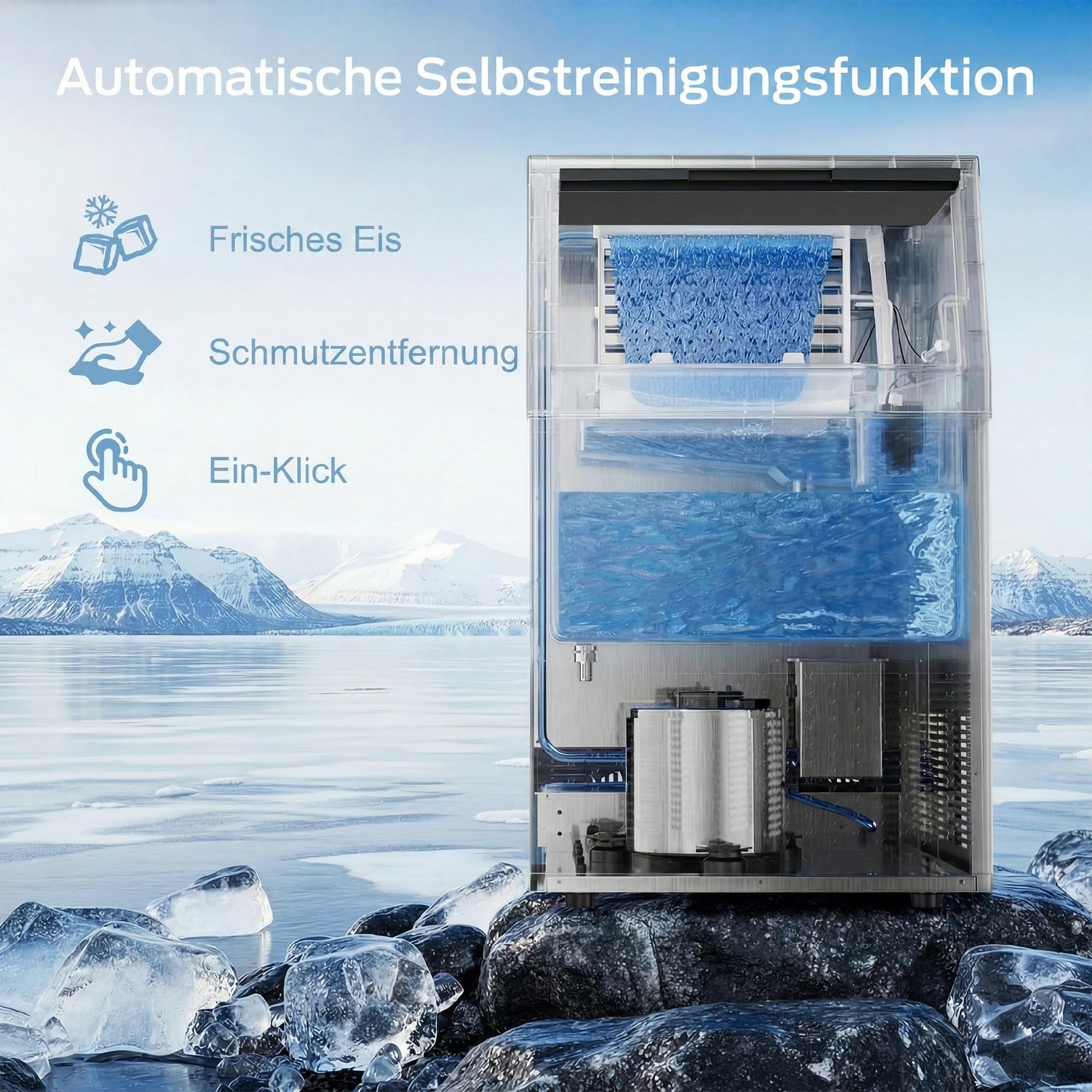 HOMCOM Macchina per cubetti di ghiaccio commerciale 45 kg/24 H autopulente Gelatiera con 7,5 kg di memoria, timer, Ice Maker Machine in acciaio inox con paletta per ghiaccio per bar, ufficio