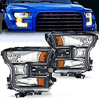 Vista 1 de Nilight Conjunto de faros delanteros compatible con Ford F-150 2015 2016 2017 de repuesto, carcasa negra, reflector ámbar, lente transparente