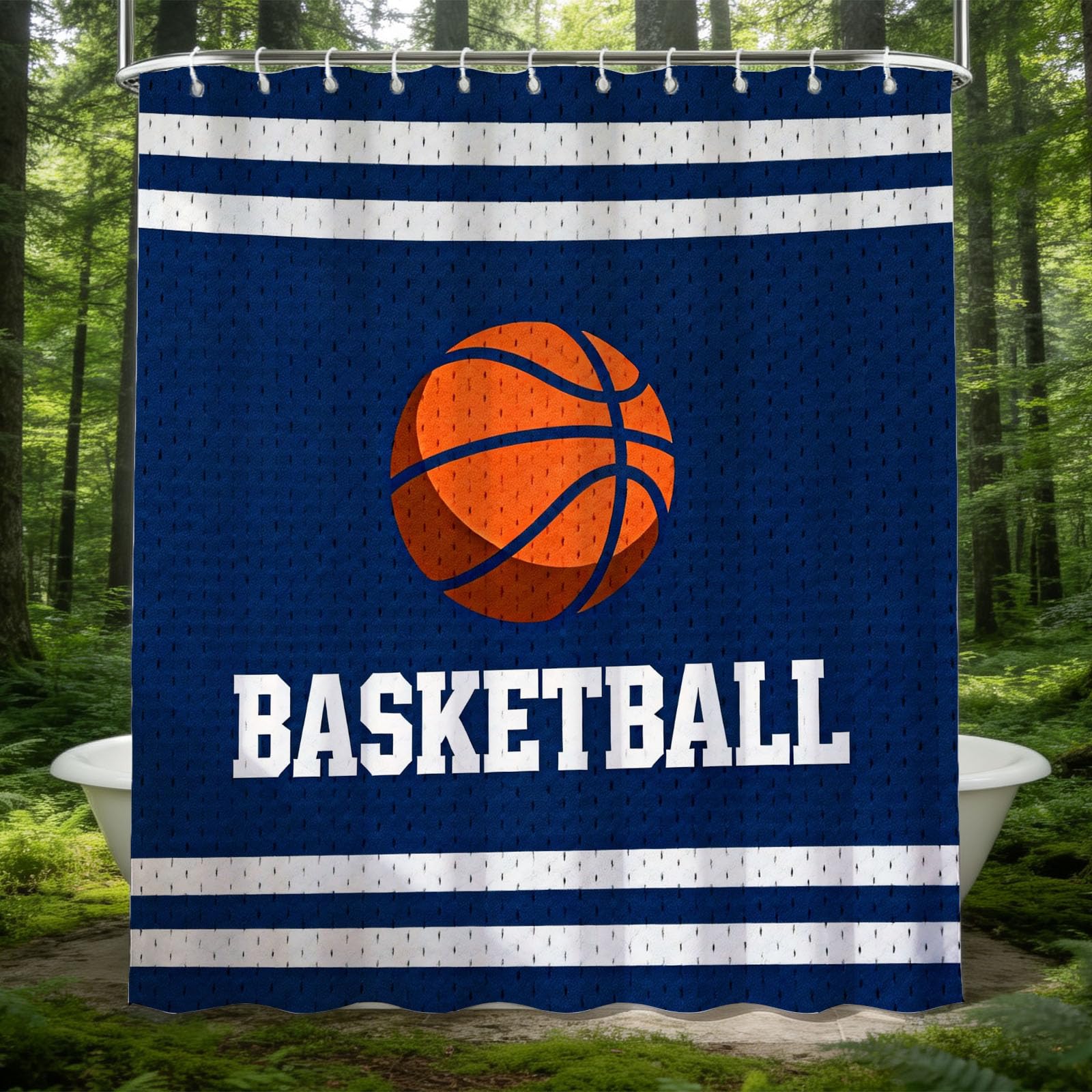 Hongduo 3D Cartoon Basketball Shower Curtain for Stalls Bathtubs Blue Bathroom Decor Shower Curtain Set Polyester Fabric Waterproof 180x200cm/71X79 Inch with Hooks