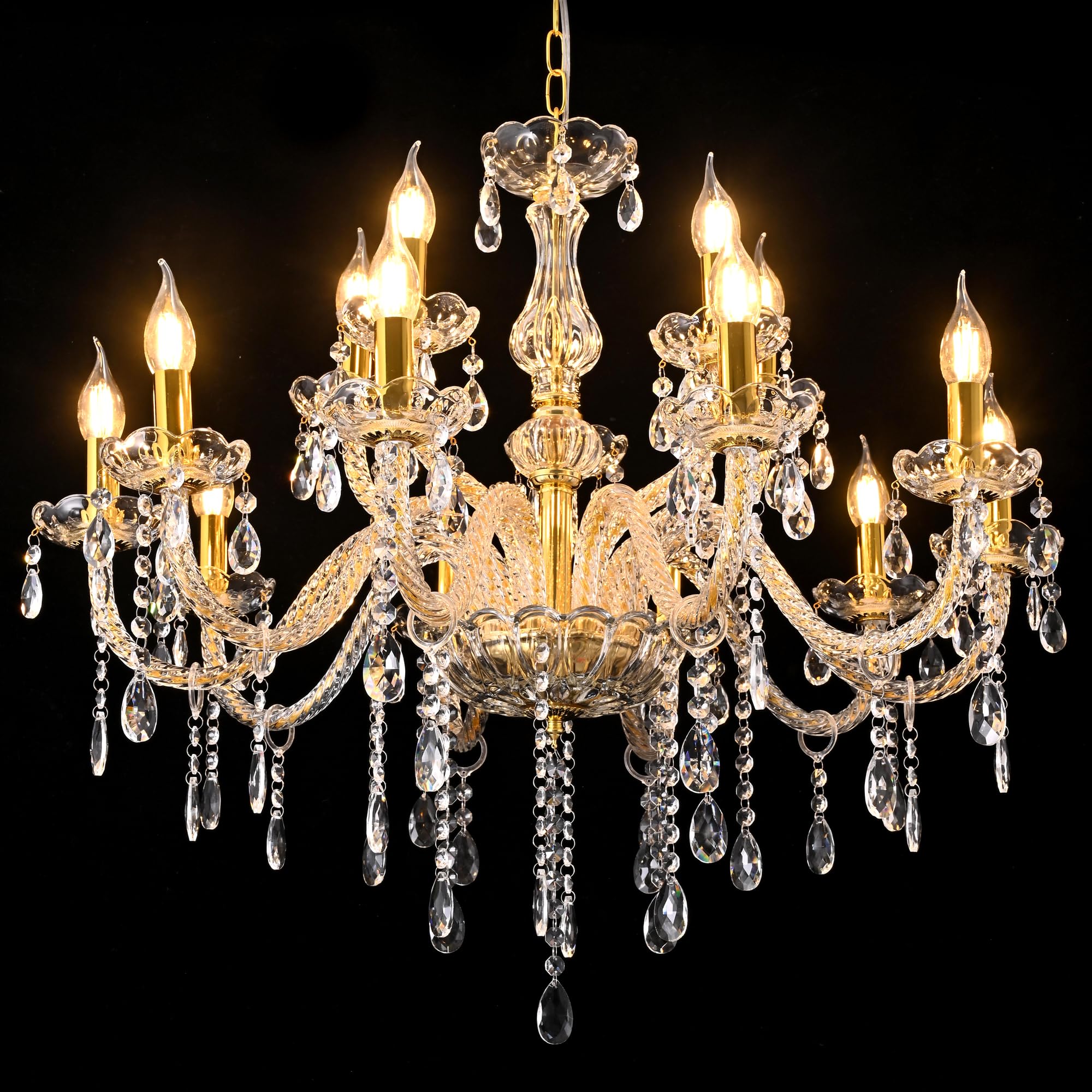 Photo 1 of YYSHCHEN Gold Large Crystal Chandelier,30.7" Classic Large Chandelier for Dining Room, Living Room,Bedroom,Hallway,High Ceilings 15 Lights.