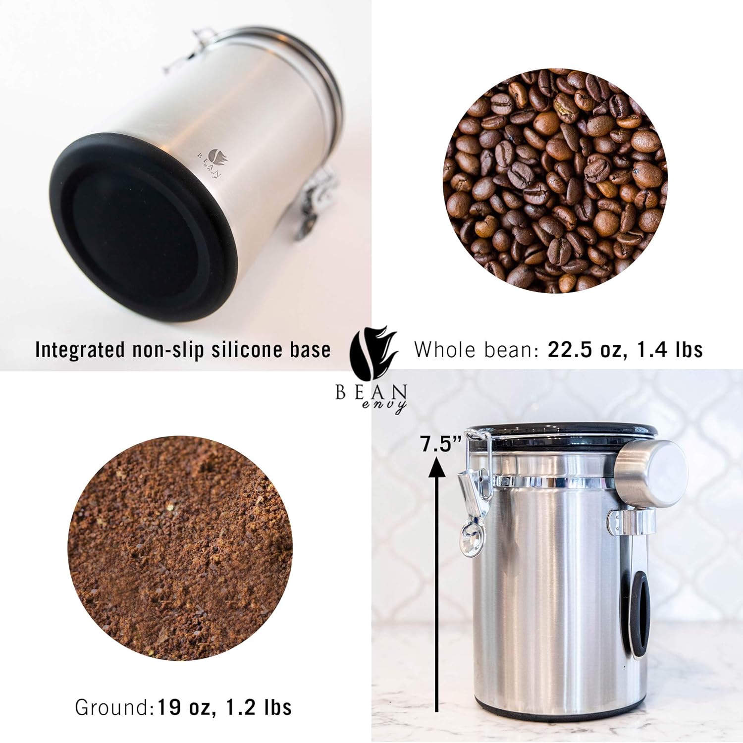 Bean Envy Coffee Canister (Stainless Steel, Large) BigaMart