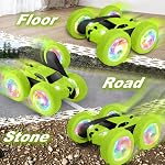 Voitures de télécommande pour enfants, RC Jouet de voiture Stunt 2,4GHz double face 360° Rotation, mise à jour USB-C Batteries modulaires avec LED Lumières, 5 6 7 8 9 10+ Année Vieux Garçons Filles Cadeau d'anniversaire Vert