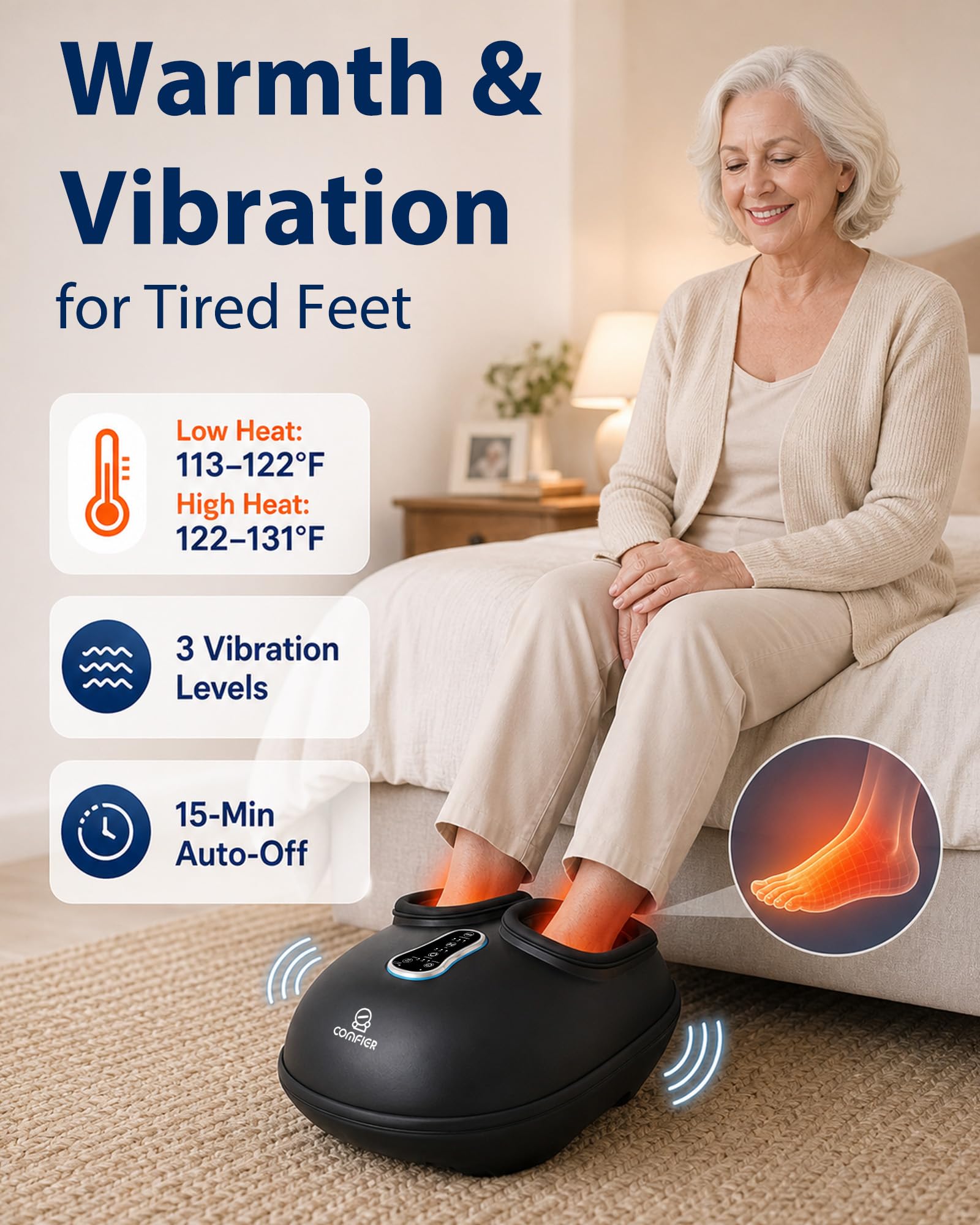COMFIER Fußmassagegerät mit Shiatsu, Tiefenkneten, Vibration, Rollen, Kompression, beheiztes Fußmassagegerät für Plantarfasziitis, Multi-Modi-Einstellungen, Fernbedienung, Geburtstagsgeschenke für