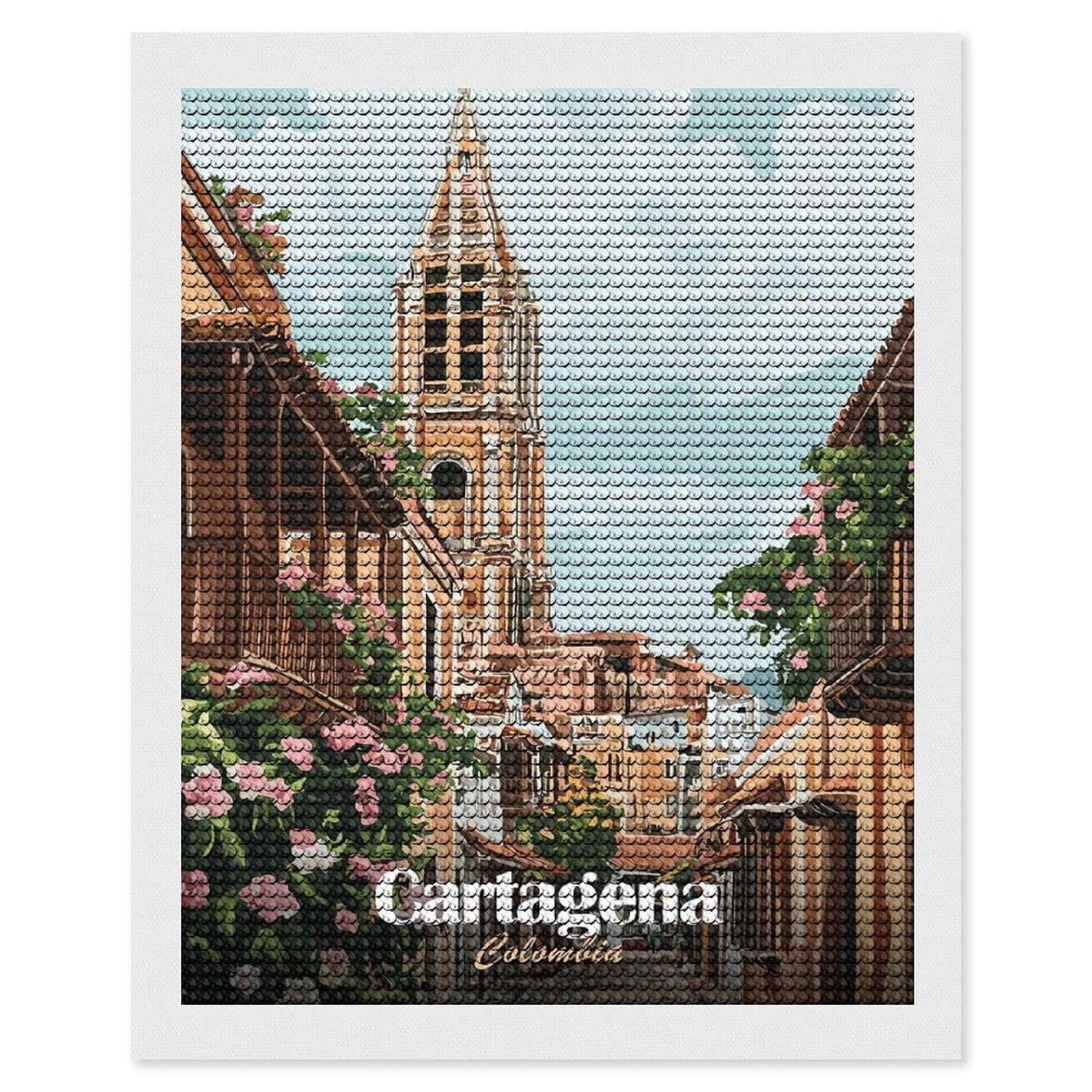 Junmoney Cartagena, Colombia DIY Diamond Art Canvas Kit 16"x20", Simple to Start, Fun Craft Experience, Modern Decor, Gift Idea, Adhesive Canvas