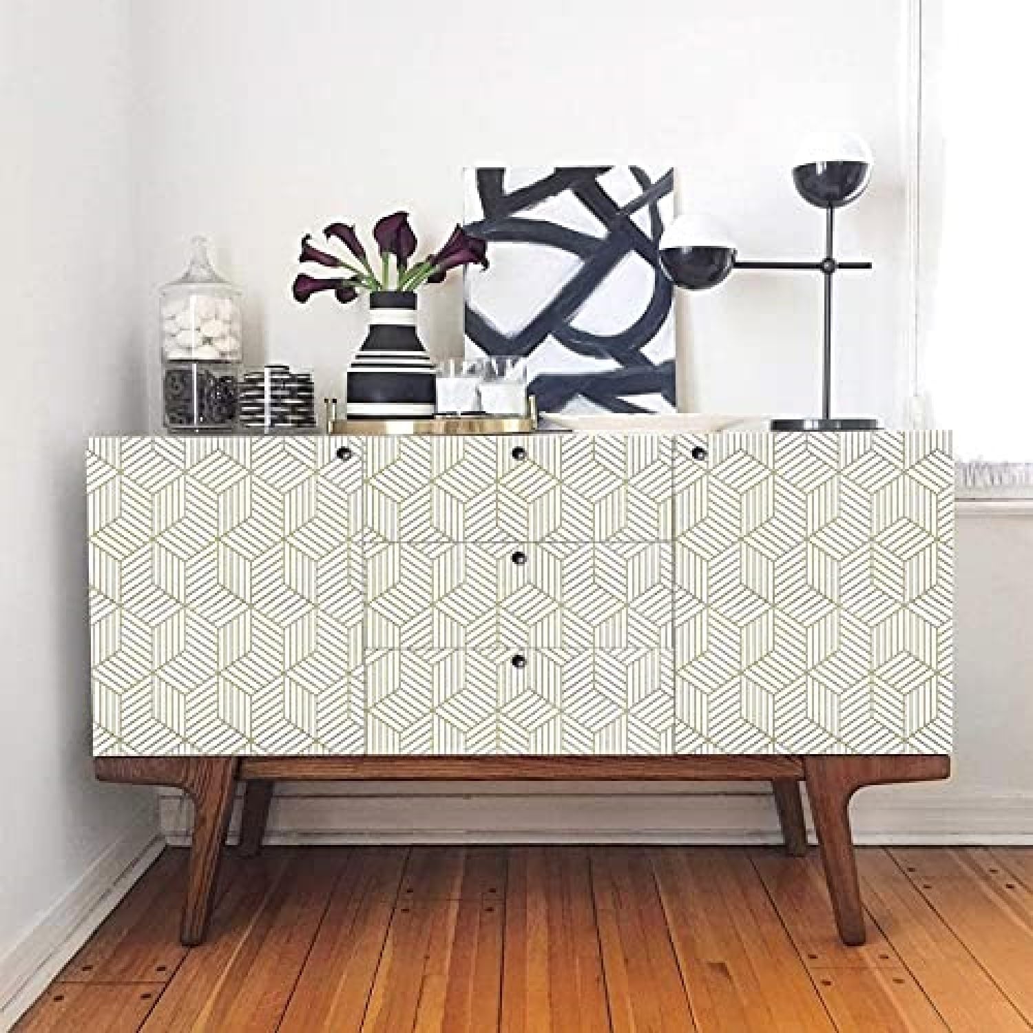 Indian Royals Gold and White Geometry Stripped Hexagon Wallpaper for Walls, Wallpaper, Wall Paper for Wall Decor, Wall Paper, Wall Stickers for Kitchen (200 CM *45 CM) 1