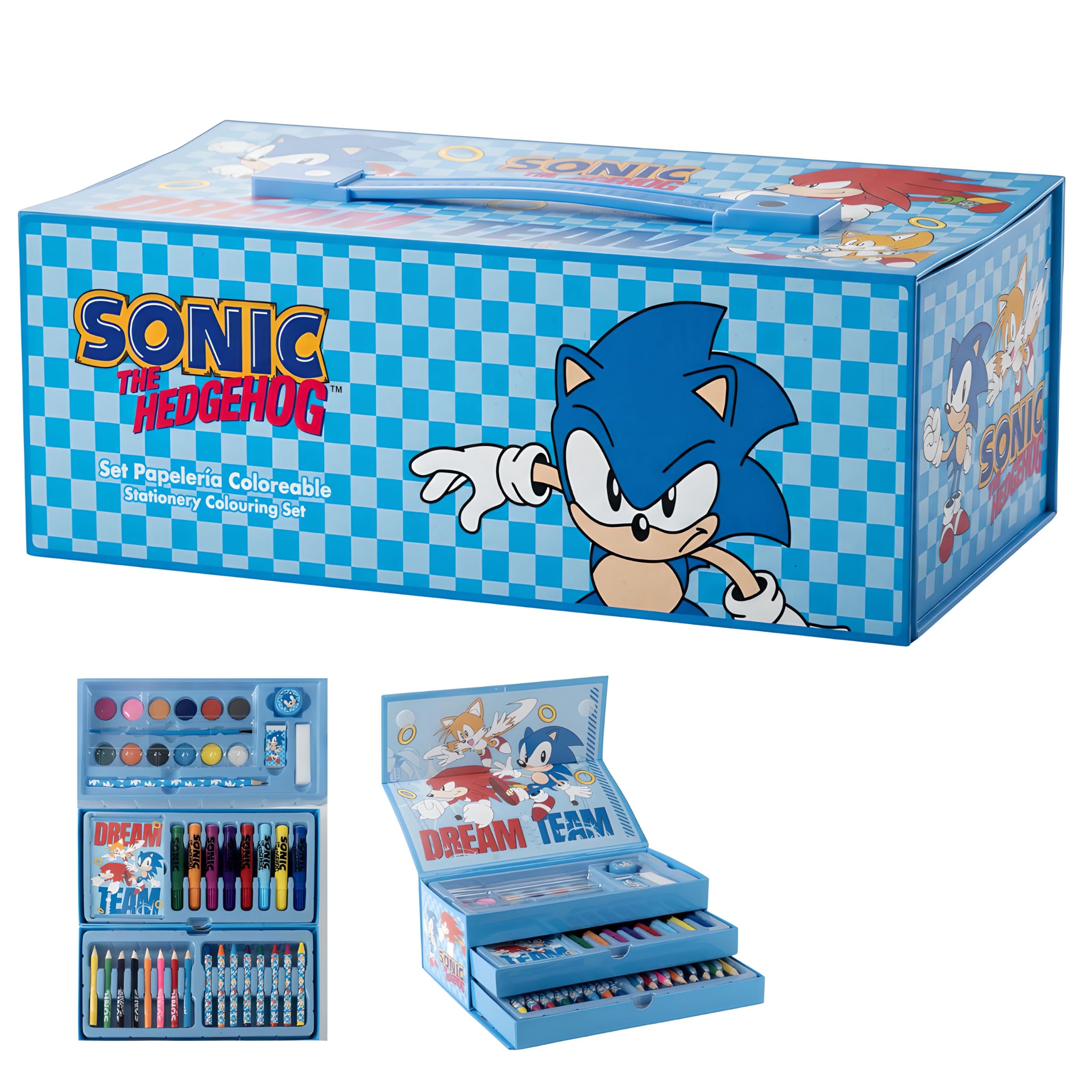 Sonic the Hedgehog 52-Piece Colouring Art Box for Kids | Portable Art Kit with Markers, Crayons, Colour Pencils & More | Creative Drawing & Coloring Set | Gift for Boys & Girls
