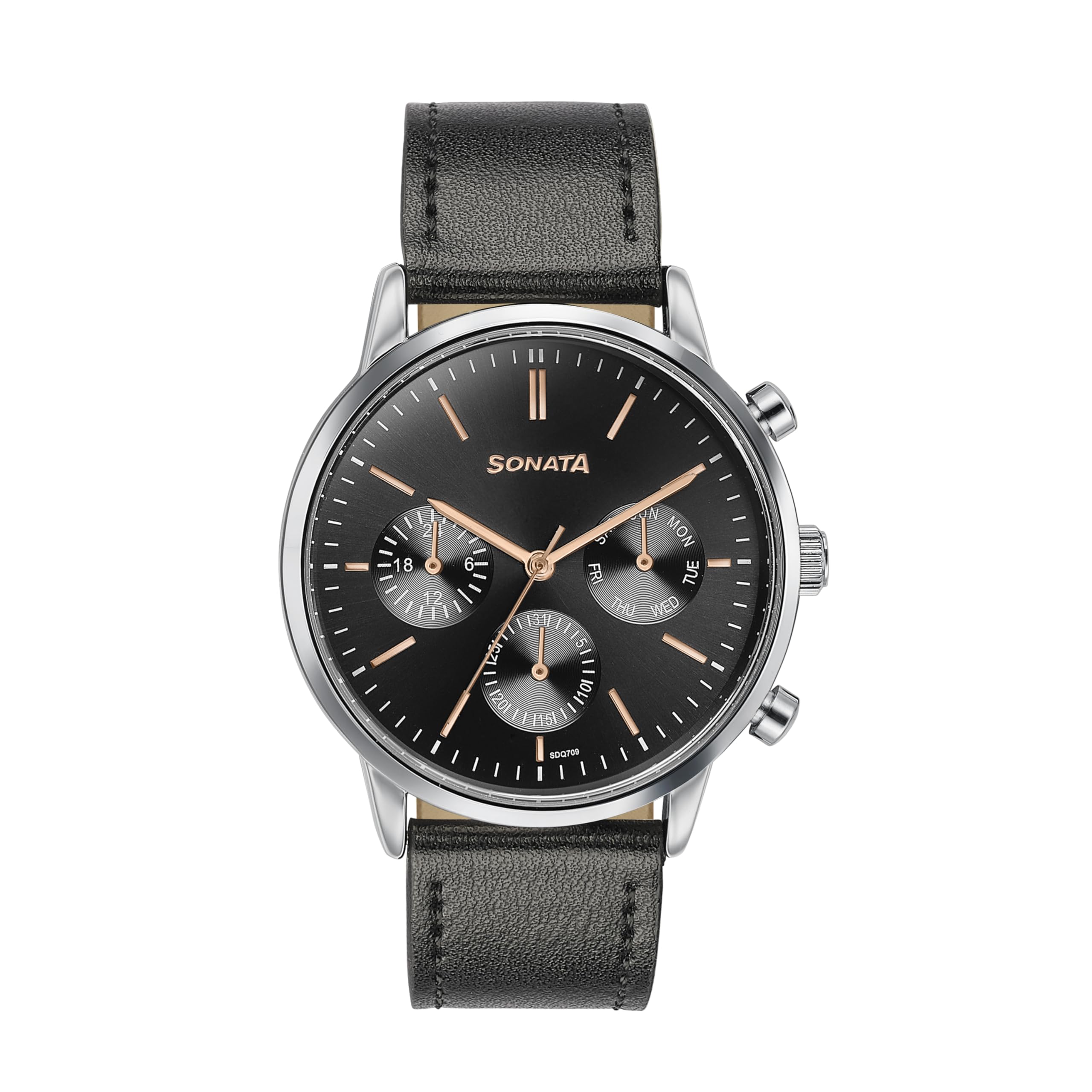 Sonata Quartz Multifunction Black Dial Black Leather Strap Watch for Men (B0DCN56JCJ) Amazon Price History, Amazon Price Tracker