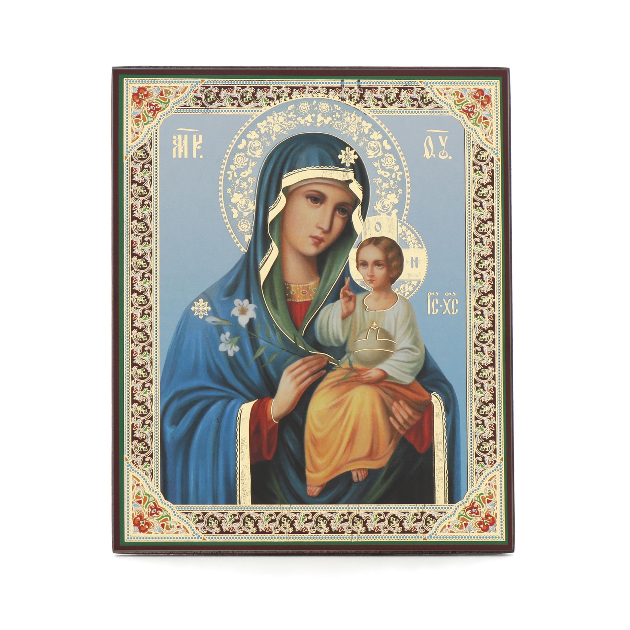 NKlaus Mother of God Non-Withering Flower Wooden Icon, 10x12 cm, Framed, Matte Finish, Classic Style, Religious Theme