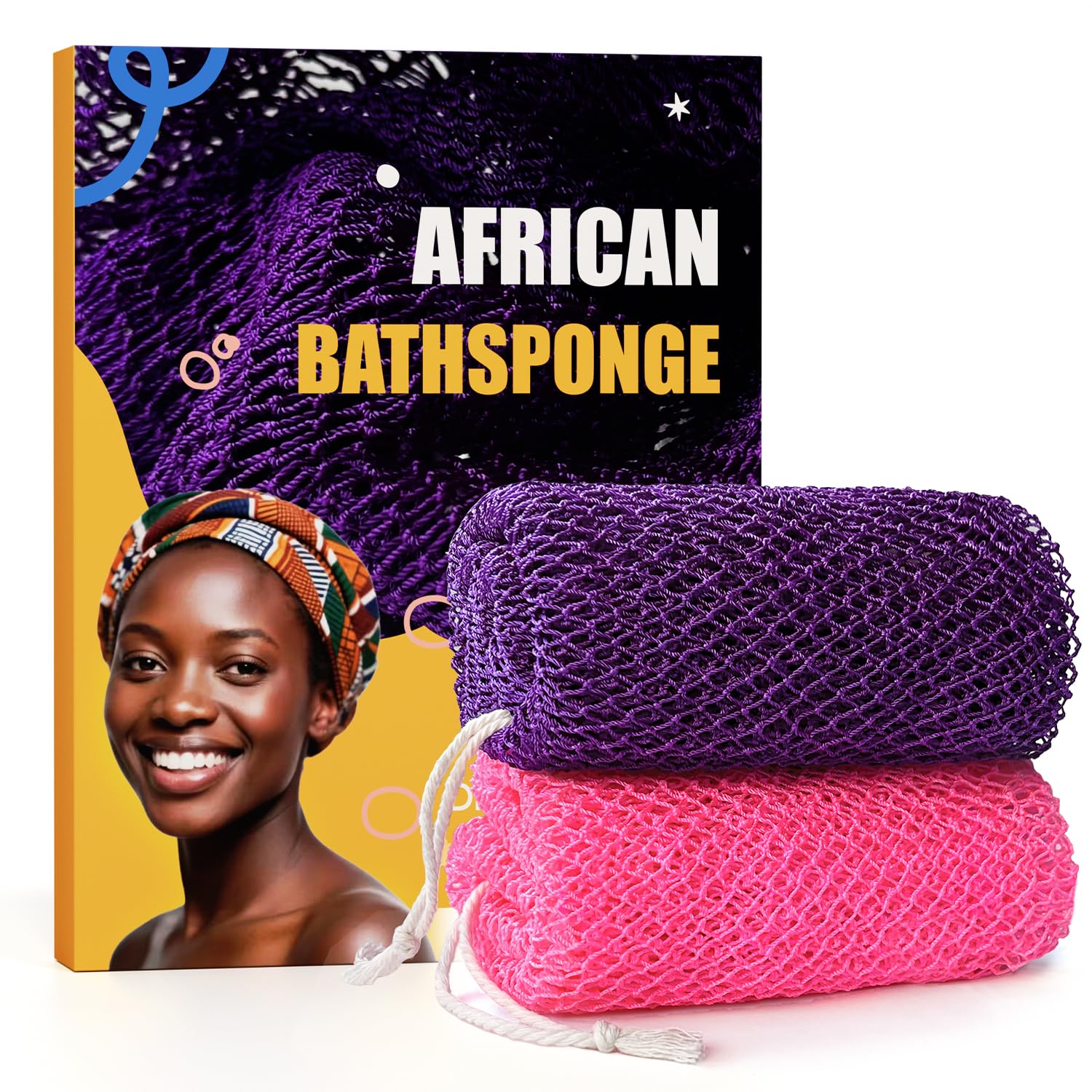 2 Pieces African Net Sponge Authentic, Durable Back Scrubber Washcloth for Shower, Exfoliating Net Sponge for All Skin, Bathing Accessories for Women