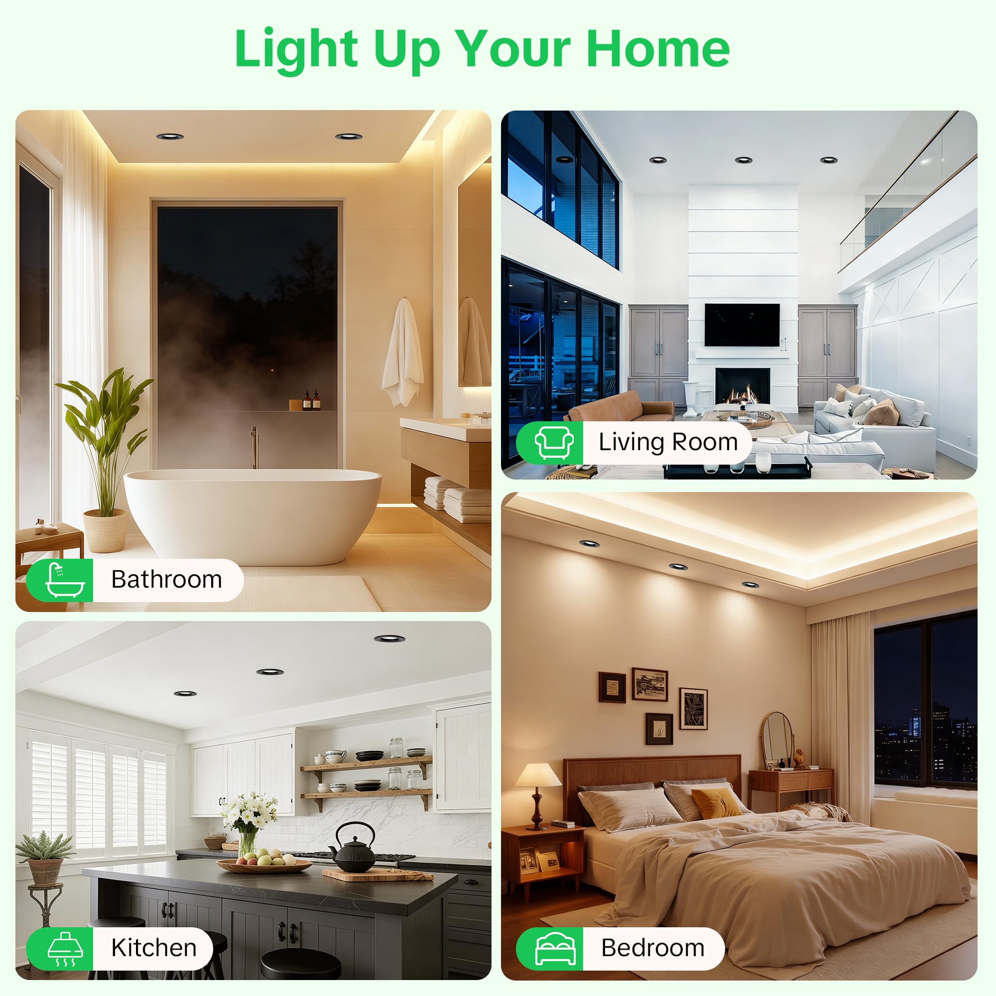 Spot LED Encastrable Orientable 230V, 5W 500LM Spots de Plafond Extra Plat Blanc Chaud Blanc Neutre Blanc Froid Réglable, IP44 Spot Salle de Bain, Trou Ø68-80mm, Noir Lot de 10