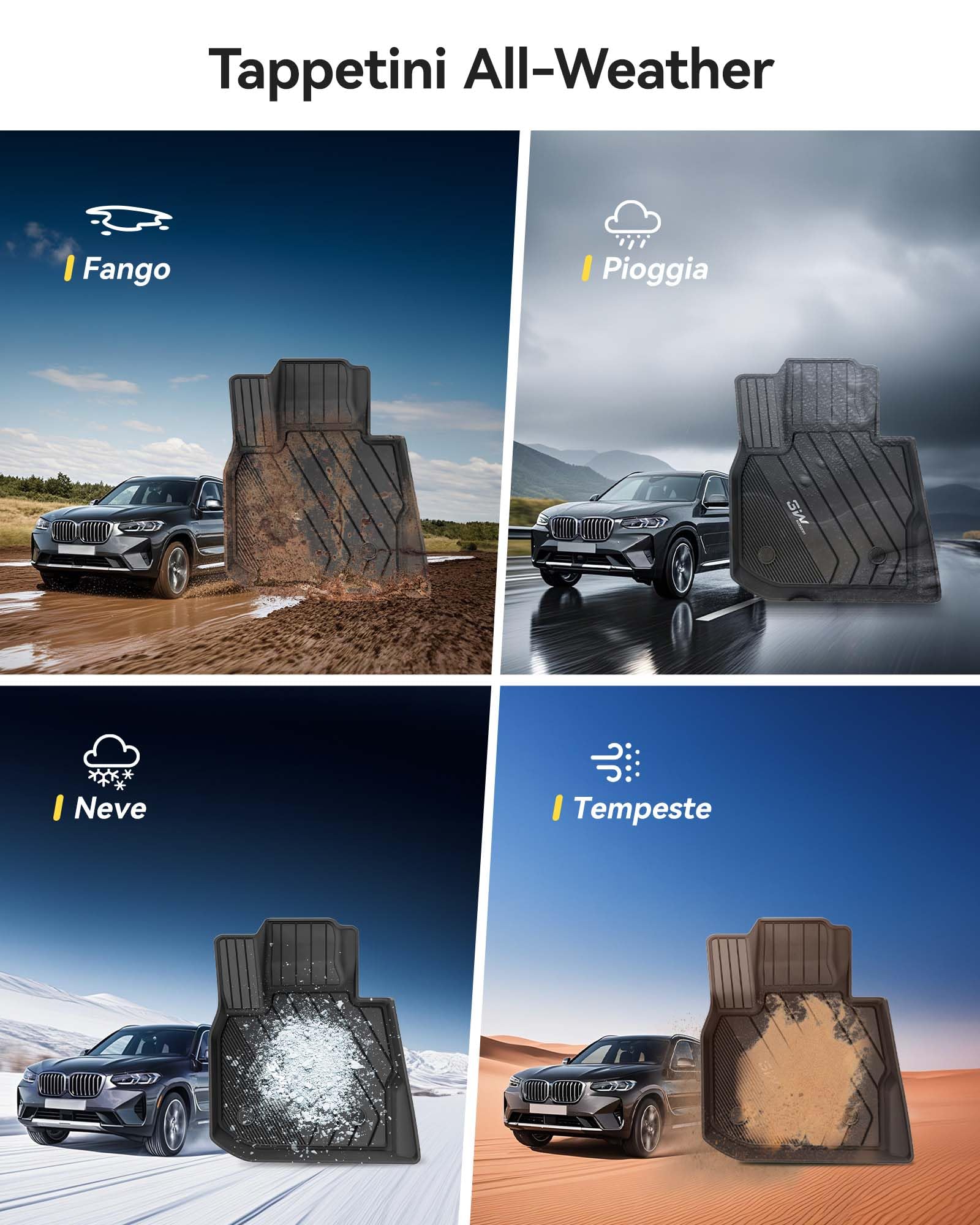 3W Set 4 di Tappetini per BMW X3 G01 2018-2024/iX3 G08 2021-2025 in Thorex™ e Tappetino per Bagagliaio su Misura, Facile da Pulire Tappeti per Auto Resistente e Tappeto Bagagliaio Antiscivolo