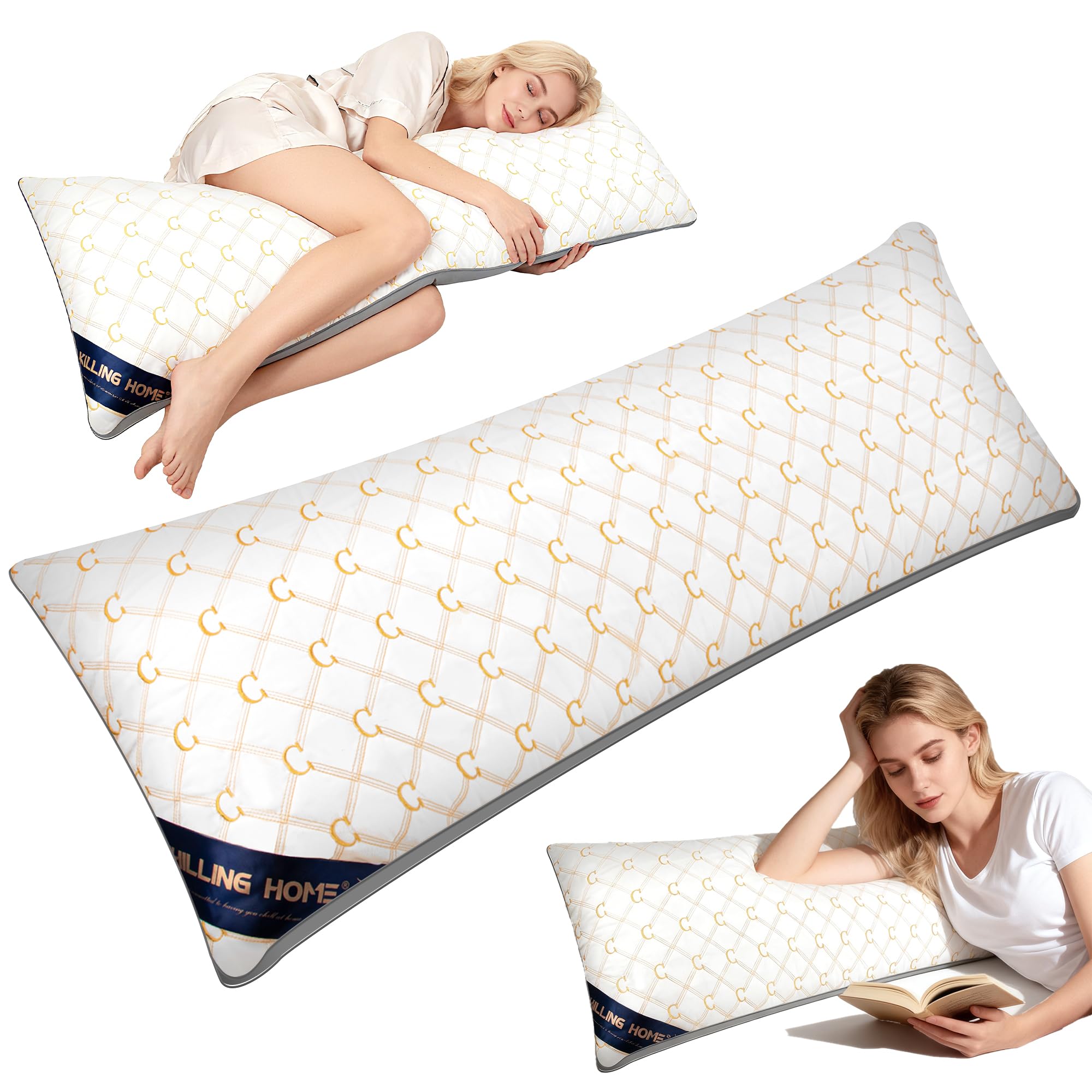 Chilling Home Full Body Pillows for Adults with Silky Cover, Embroidery quilted Bolster Pi...
