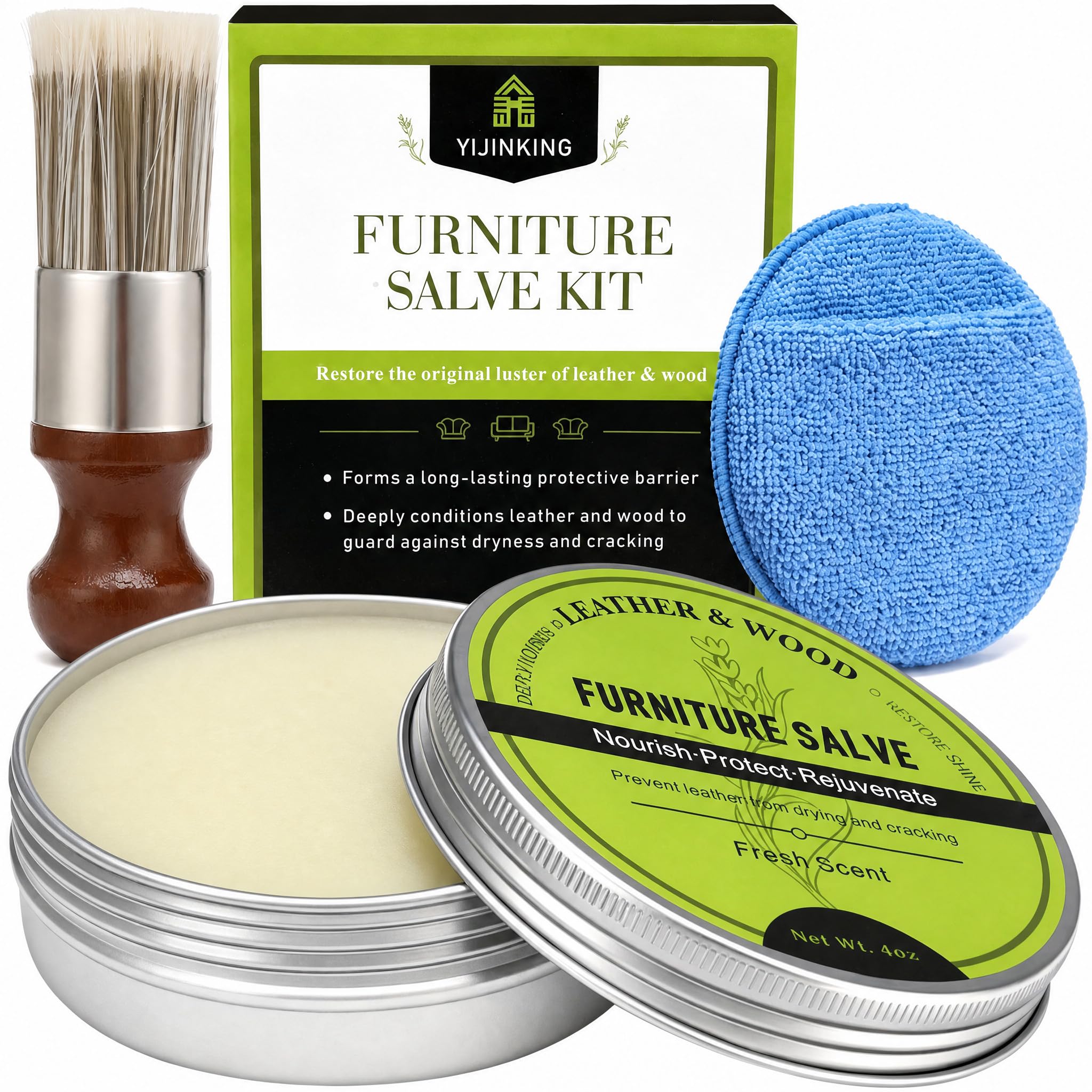 Furniture Salve for Leather, Premium Leather Furniture Conditioner Restorer Polisher, Deep Nourishing Repair Salve for Couch, Sofa, Car Seat, Wood, Anti-Crack &amp; Long Lasting Protection