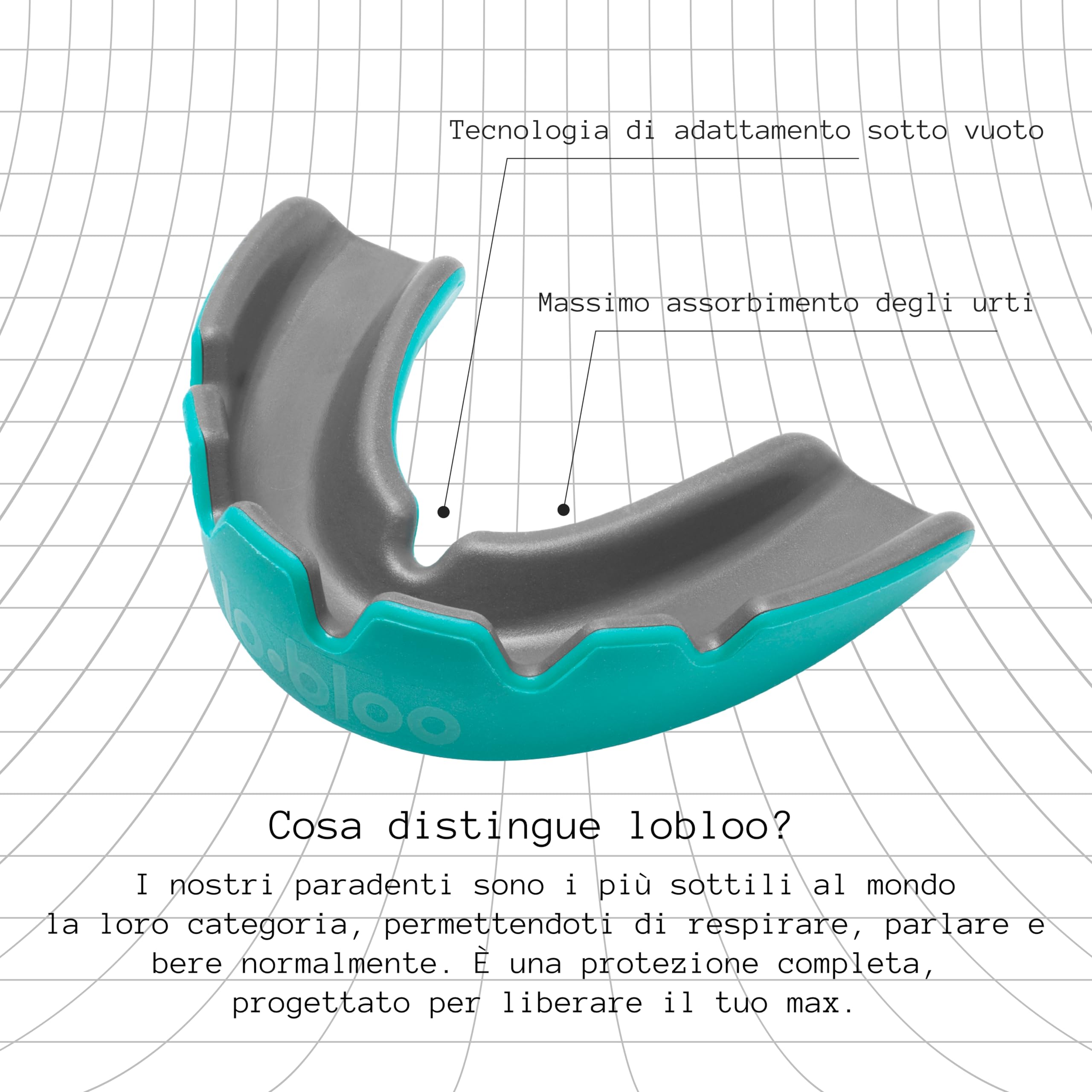 lobloo PRO-FIT in attesa di brevetto, paradenti professionale a doppia densità senza impressioni per sport ad alto contatto come MMA, hockey, calcio, rugby, grande + 14 anni, Blu scuro