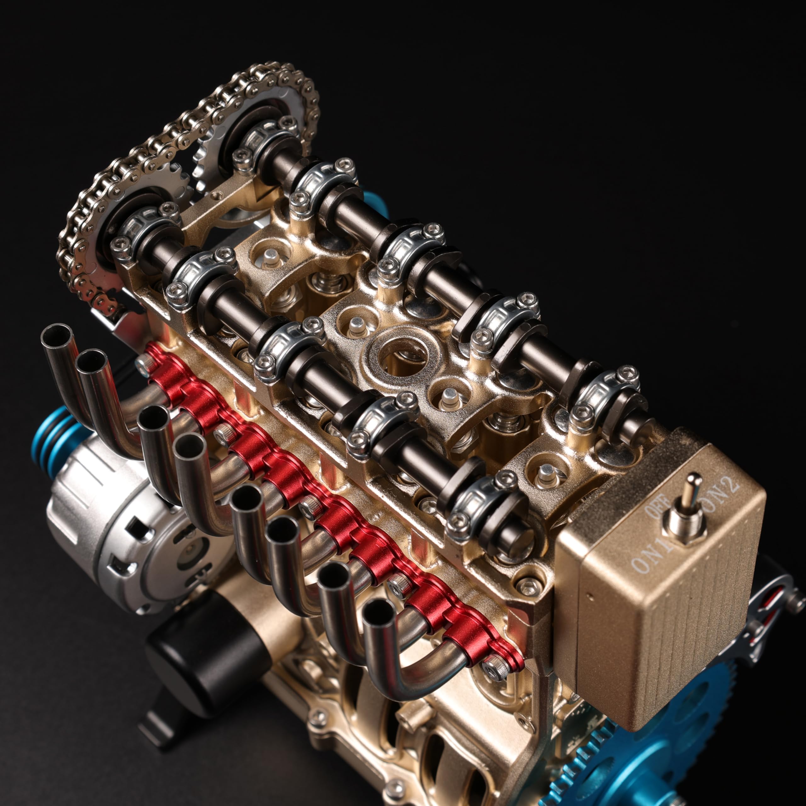 TECHING v4 Model silnika zestaw w pełni metalowy model silnika zestaw montażowy dla dzieci biegające dorośli 350 szt. czas montażu 4 godziny DIY zabawka prezent (zestaw 4-cylindrowy silnik)