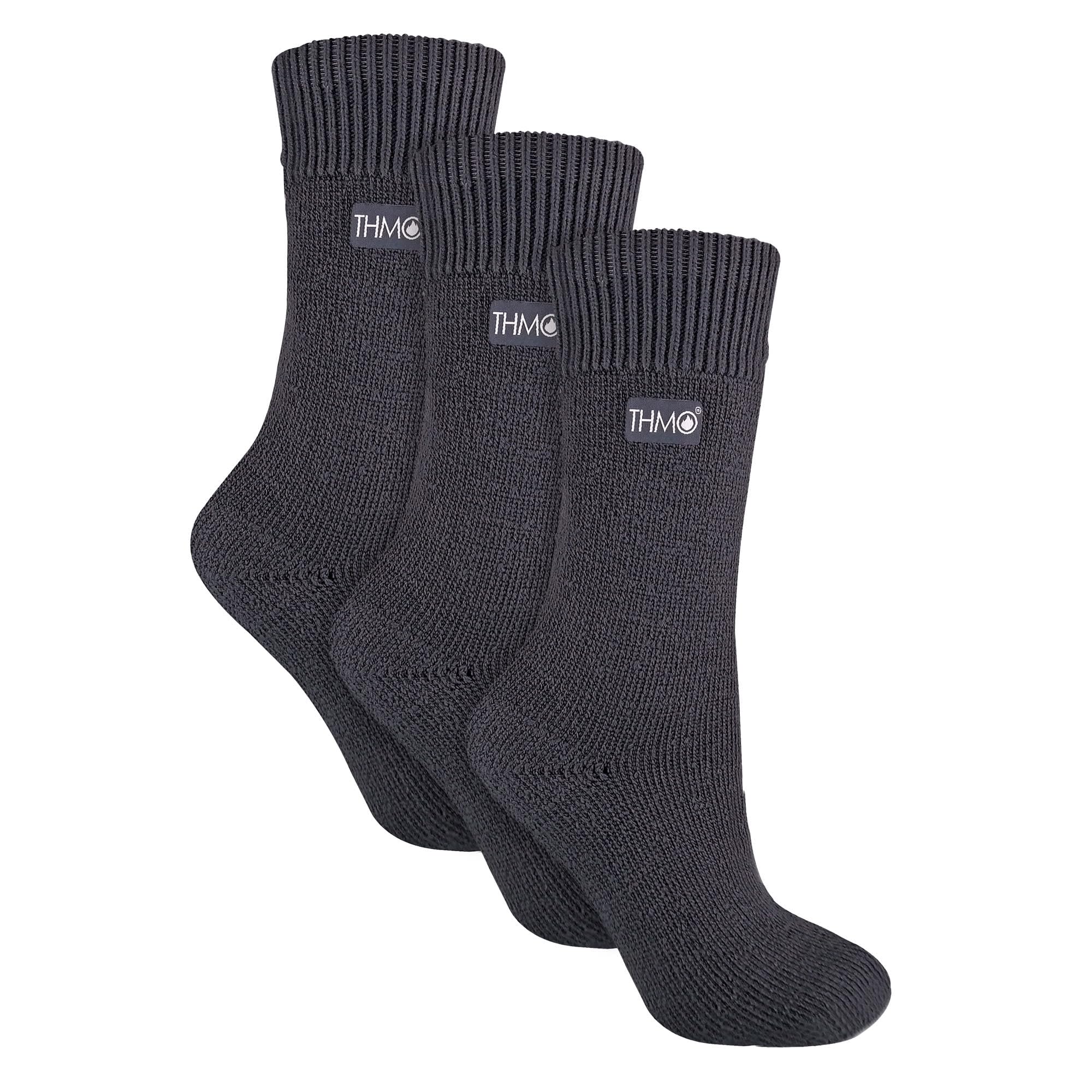 Thmo Women's Grey - 3 Pack Multipack Thick Winter Warm Socks With Comfort Top