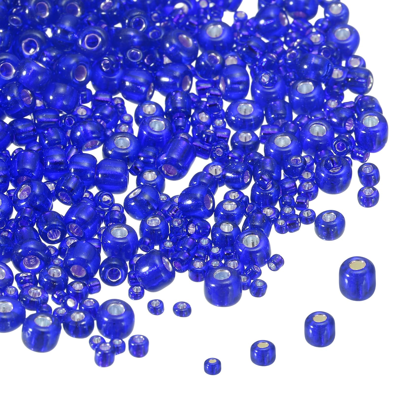 sourcing map 2848pcs Iridescent Glass Seed Beads 1.5/2/3/4mm Acrylic Round Bugle Beads for DIY Jewelry Craft Plants Making Fabric Felt Ornaments, Dark Blue — image 1