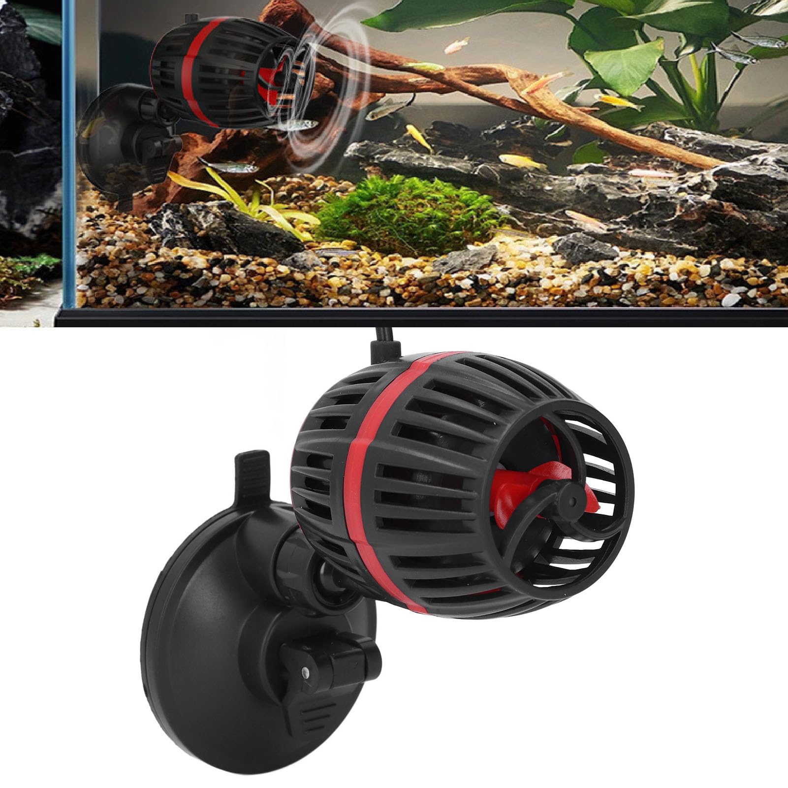 Bomba de circulación, cabezal motorizado para acuario, bomba de agua sumergible para acuario con ondas de bajo ruido para pecera de 60 a 150 cm (Negra)