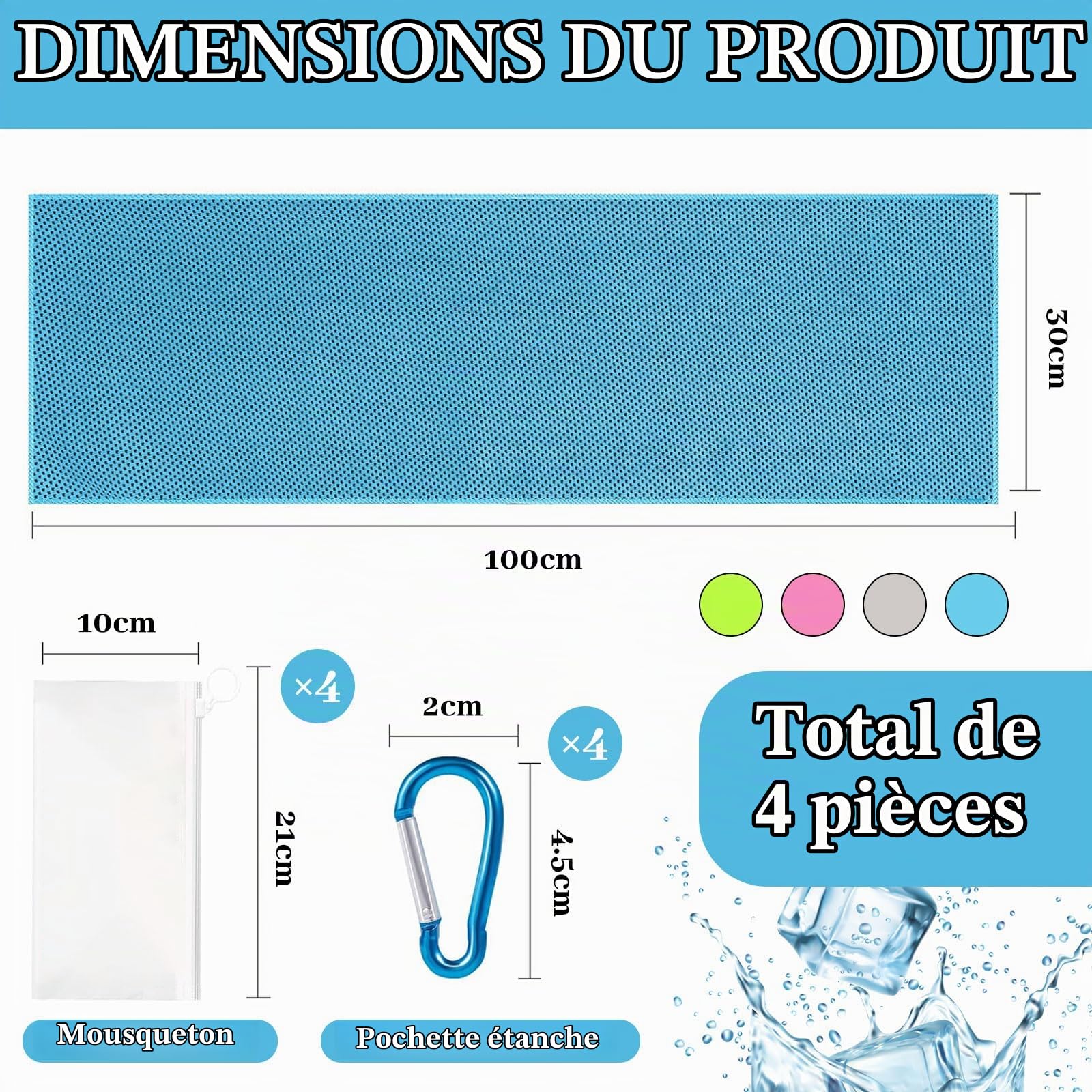 4er-Pack de Serviettes rafraîchissantes pour Cou et Visage, Bandages rafraîchissants pour Cou, Serviettes de Sport rafraîchissantes, Serviettes en Tissu Respirant et Doux pour l'entraînement