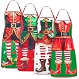 4 Pcs Christmas Aprons for Adults, Funny Christmas Elf Apron, Christmas Kitchen Baking Apron Costume Accessories, Xmas Gag Gifts for Cooking, Baking, BBQ, Cosplay