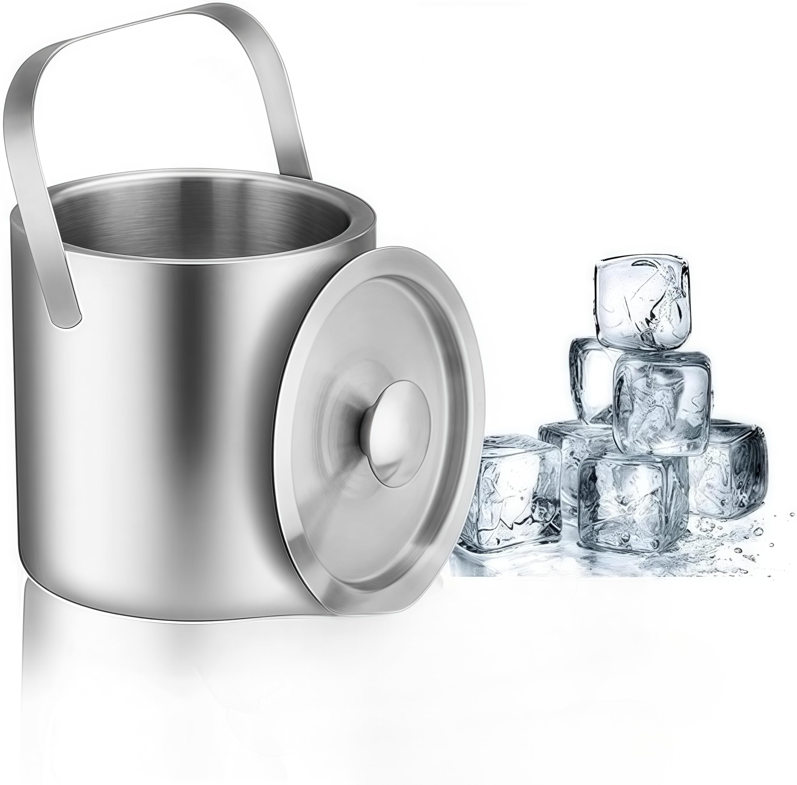 MEETOZ 1.3 Liter Double Wall Stainless Steel Insulated Ice Bucket,with Lid and Double-Layer Thermal Insulation Ice Bucket with Lid,Perfect for BBQs, Parties, Bars, Clubs, Restaurants