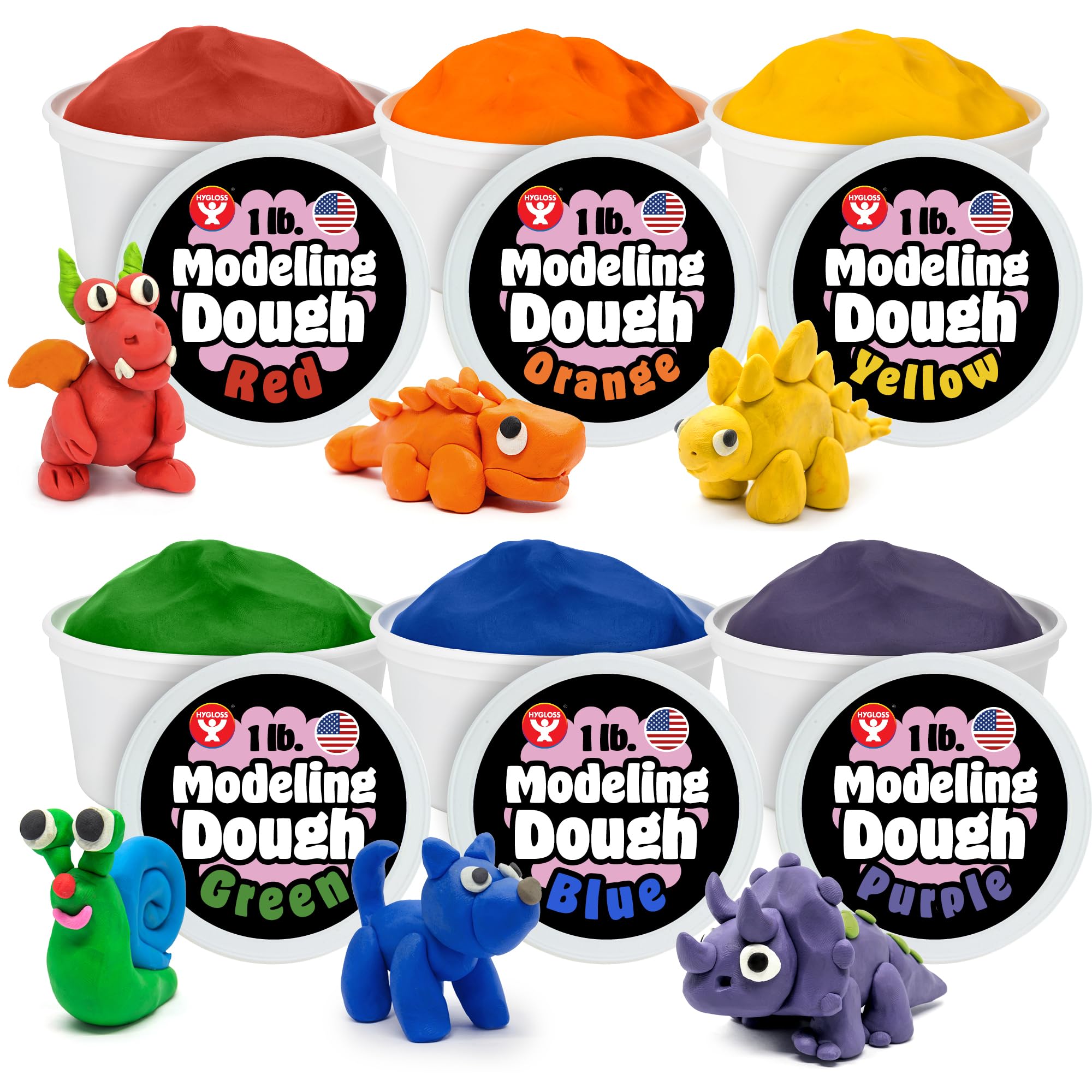 Hygloss Play Modeling Dough for Kids – Safe & Non-Toxic Sensory Dough for Arts and Crafts – 1 lb Tub – Play Clay for Toddler Activities, Preschool Classroom Must-Haves – 6 Assorted Colors, Unscented