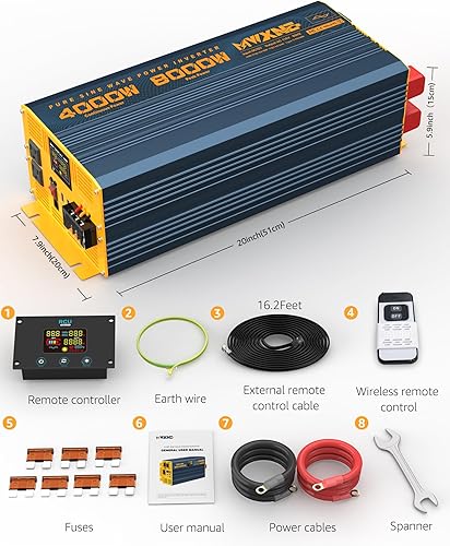 Miniatura 42 de Inversor de corriente de 1500 W/3000 W (pico), onda sinusoidal pura CC de 12 V a 110 V 120 V, convertidor de CA, 3 salidas de CA, inversores