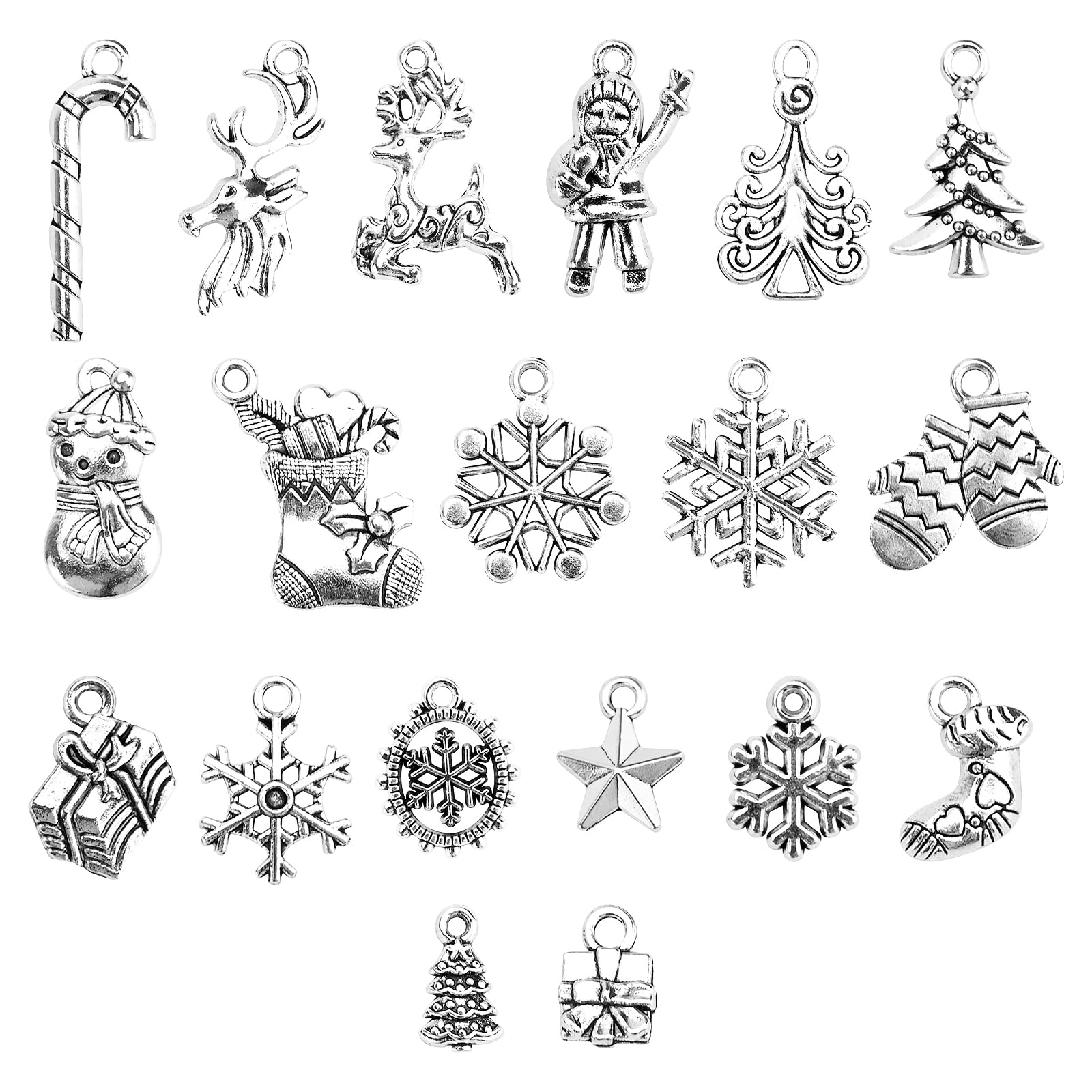 Fadcaer Christmas Tibetan Style Charms, 95 Pcs, Antique Silver, DIY Necklace, Bracelet, Earrings, Keychains, Christmas Birthday Gifts
