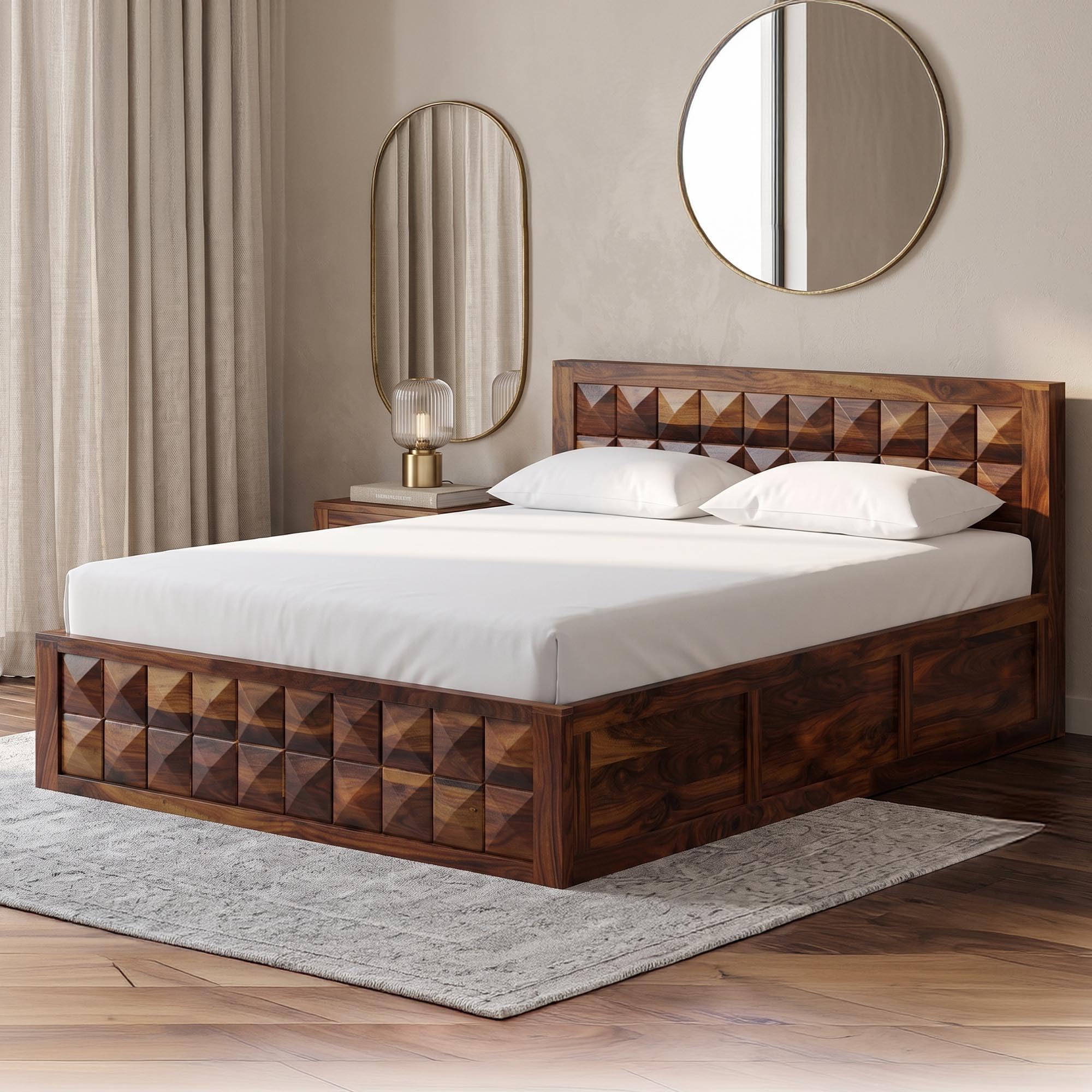 Royaloak Ashoka King Size Bed With Hydraulic Storage | Sheesham Wood for Bedroom