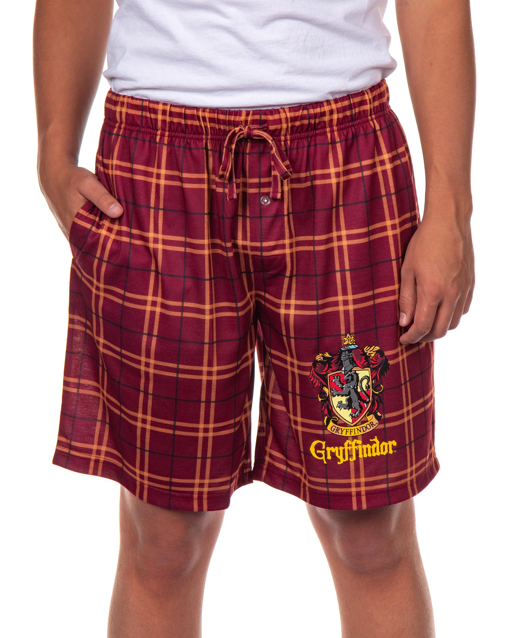 Intimo Men's Maroon Harry Potter Pajamas House Crest Plaid Pj Lounge Shorts, Medium