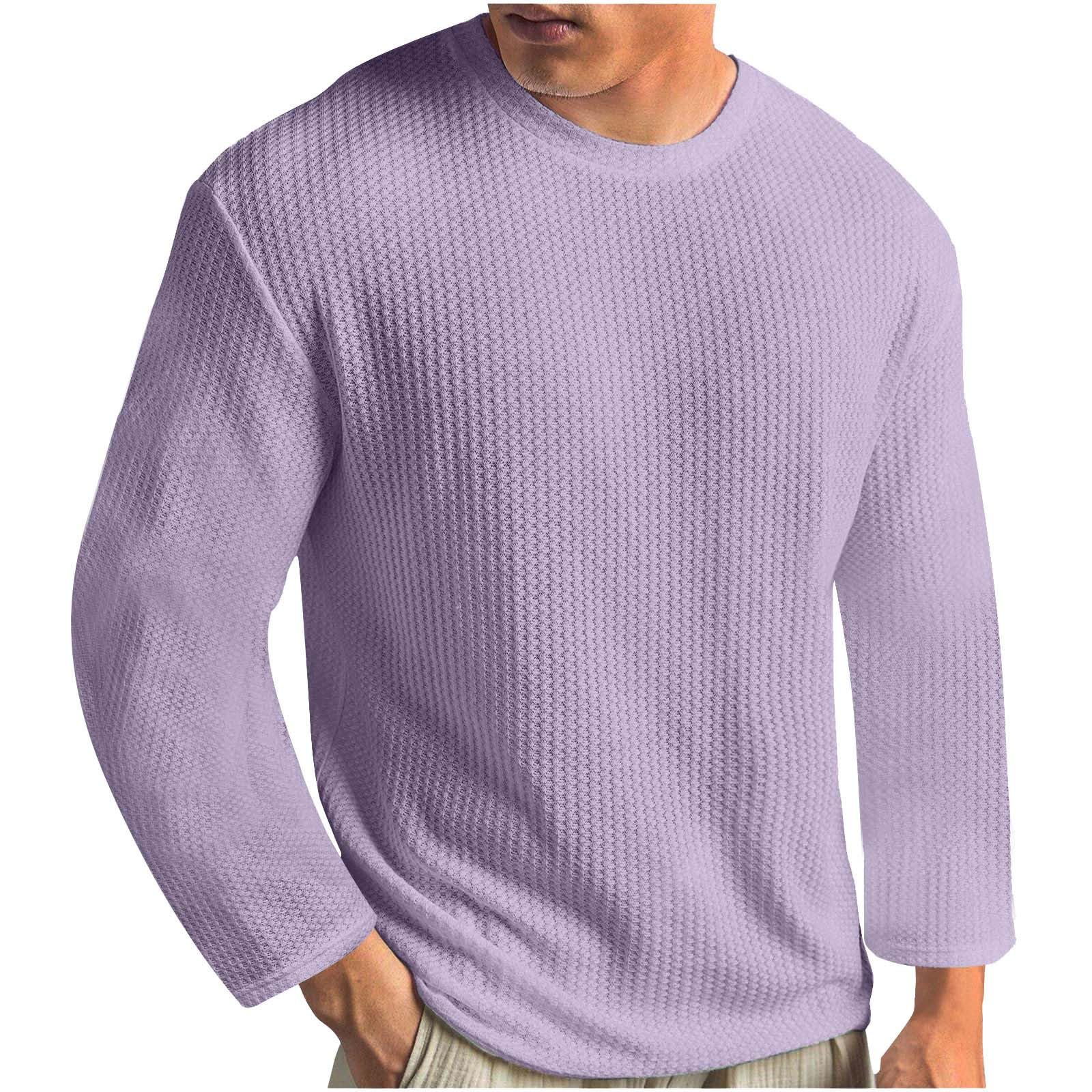 Mens Long Sleeve Tee Shirts Knit Textured Tops Big and Tall Men Fall Casual Sweater Shirts Regular Fit