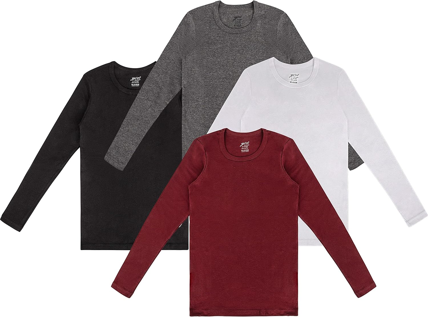 Brix 4 Pack Boys Long Sleeve Shirts Cotton Basic Tees Youth Layering T-Shirts Tagless - Image 5