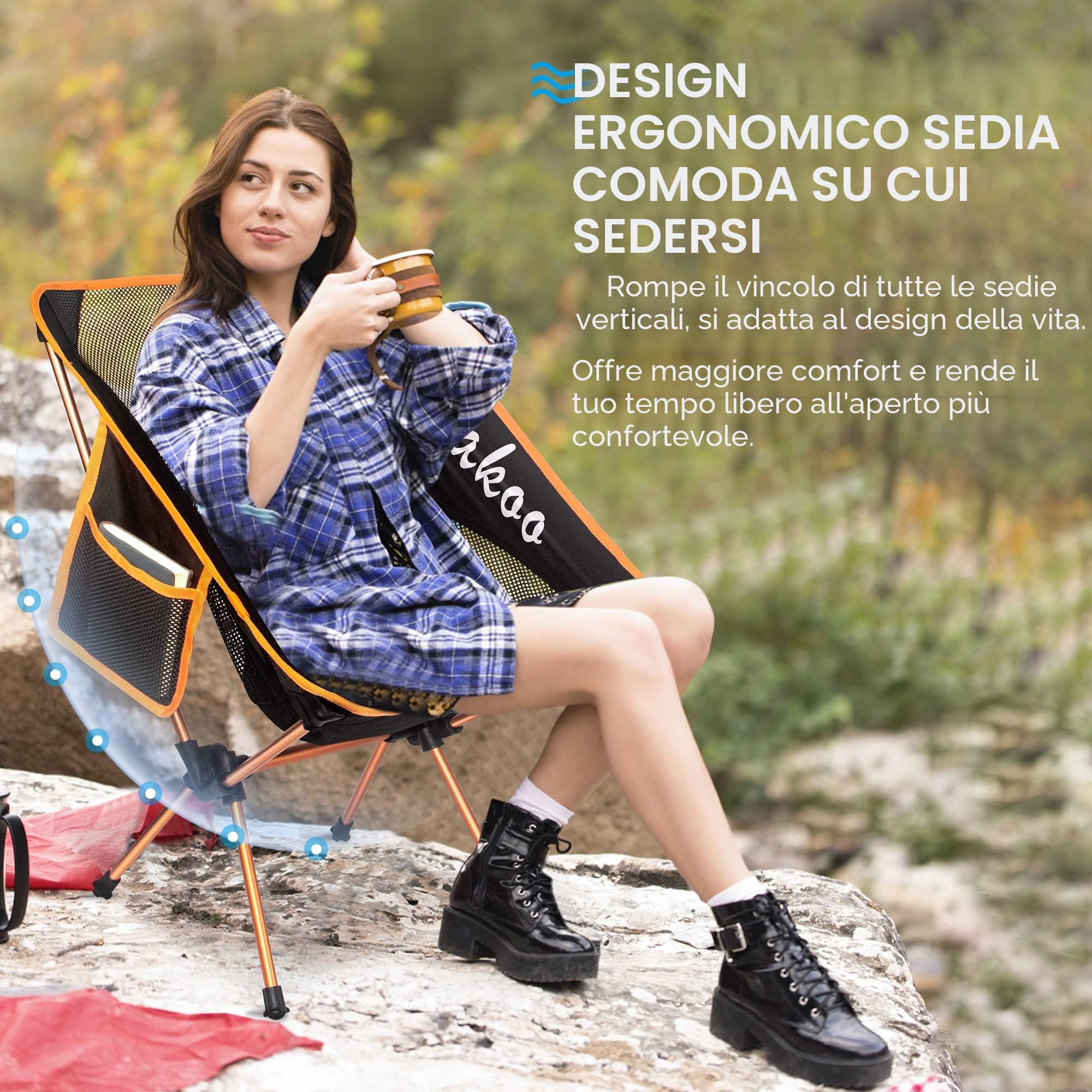 reakoo Sedie Campeggio Pieghevoli, Set da 2 Leggera Sedia da Campeggio, Sedia Pieghevole Portatile con Custodia Laterale, per Esterni, Picnic, Spiaggia, Giardino, Pesca, Festival