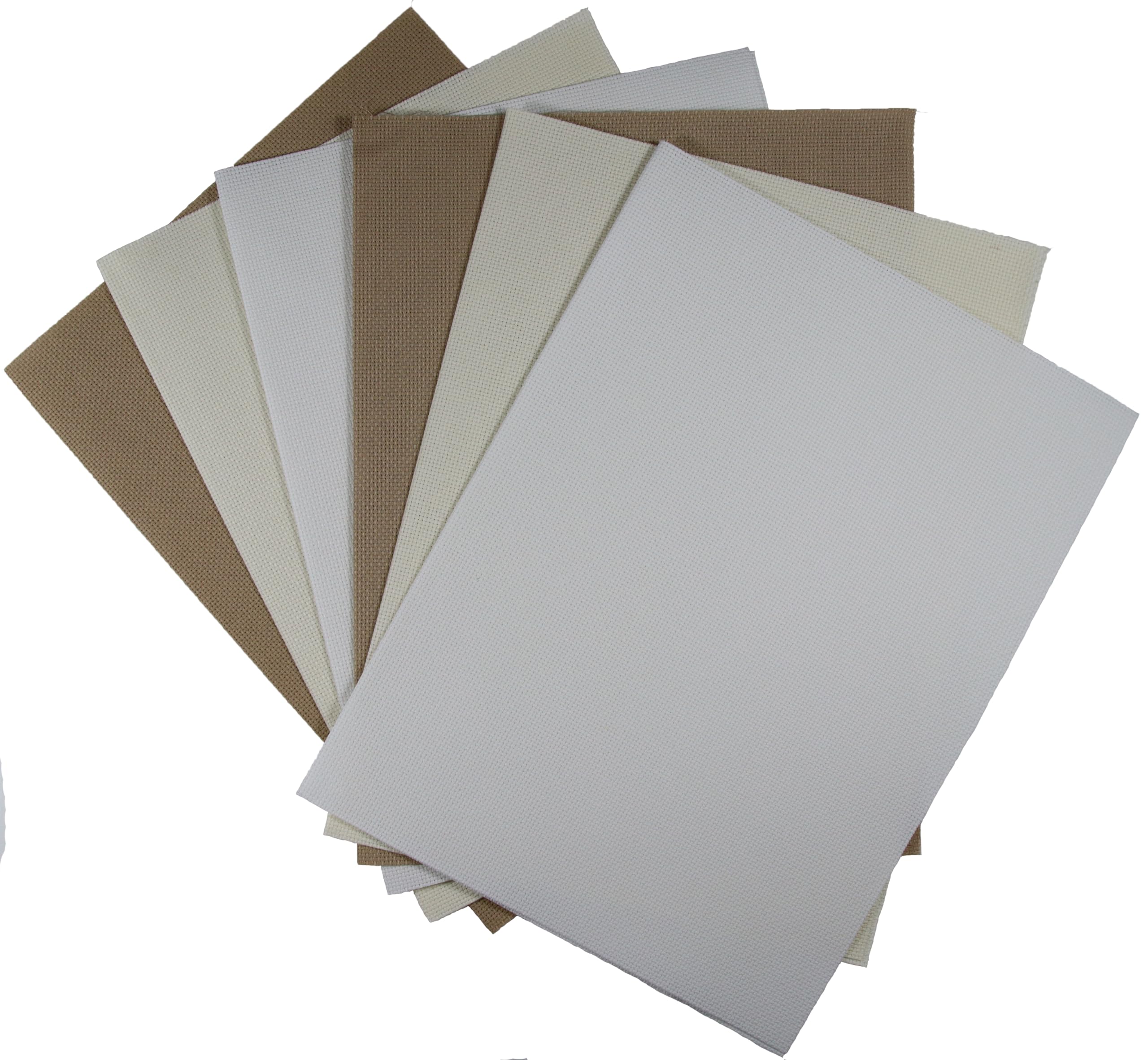 KCS 4/6 pc of 12" x 18" 30cmx45cm 16CT Counted Cotton Aida Cloth Cross Stitch Fabric (White+Cream+Khaki, 6 pc)