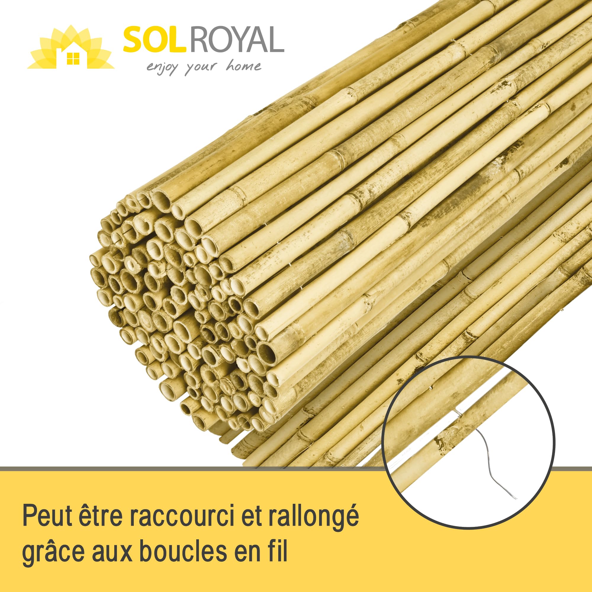 Sol Royal Premium Canisse Brise Vue Bambou Clair Brillant 180x250 cm – Canisse Bambou Balcon Palissade Jardin Exterieur – Cache Brise Vue Balcon 1,8m hauteur Pare Vue Terrasse Extérieur