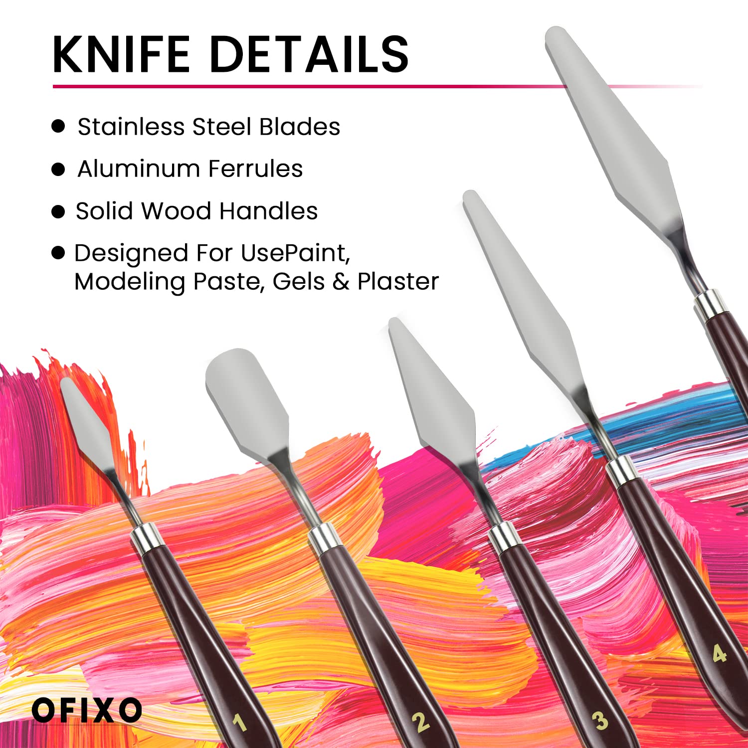 OFIXO 5 Piece Stainless Steel Spatula Palette Knife Painting Mixing Scraper Set 1