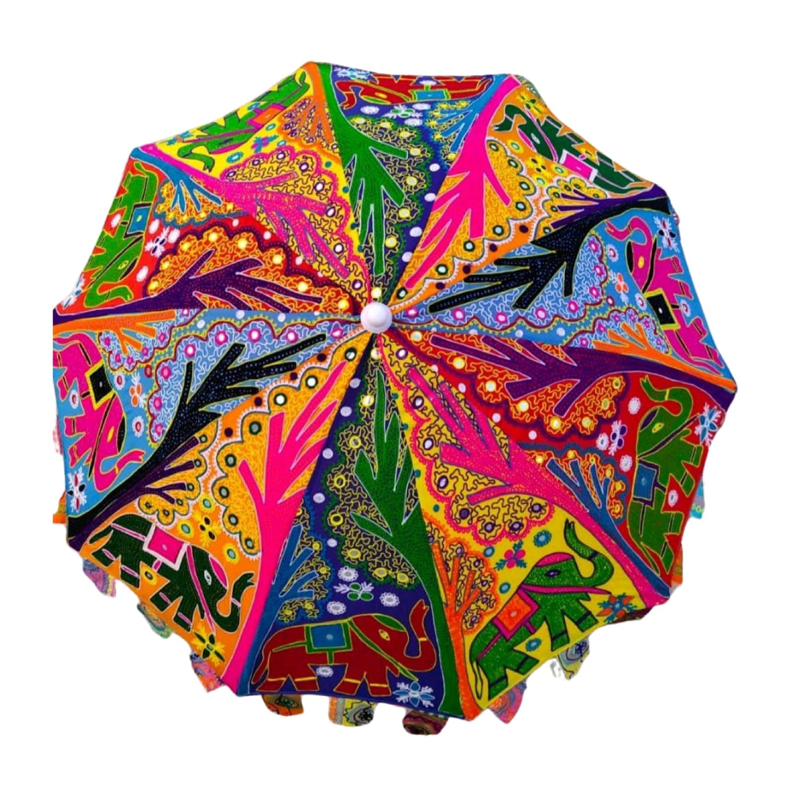 Arprani Multi Tree Elephant Indian Umbrellas For Decoration, Handmade Patio Garden Table Umbrellas Beach Umbrella Cafe Outdoor Cotton Umbrella Parasol