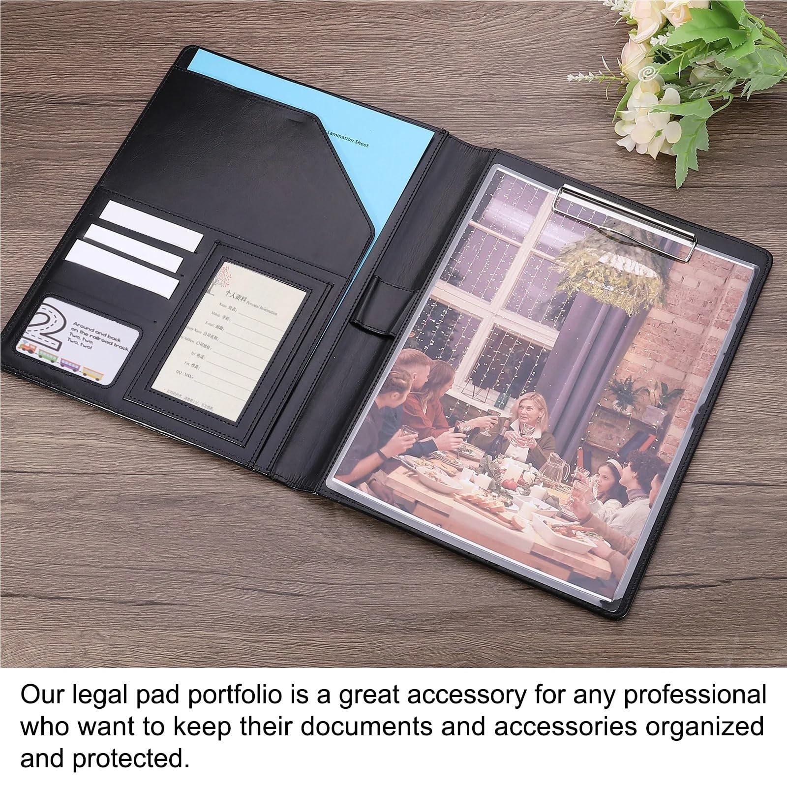 Portafolio empresarial, carpeta portadocumentos, organizador de cuero sintético con cremallera y portapapeles para oficina, escuela
