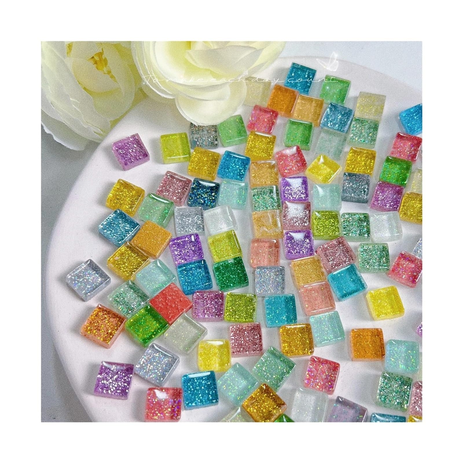 Vaeltor Beige 500Pcs Glass Glitter Mosaic Tiles Square Shape For Home Decoration Crafts