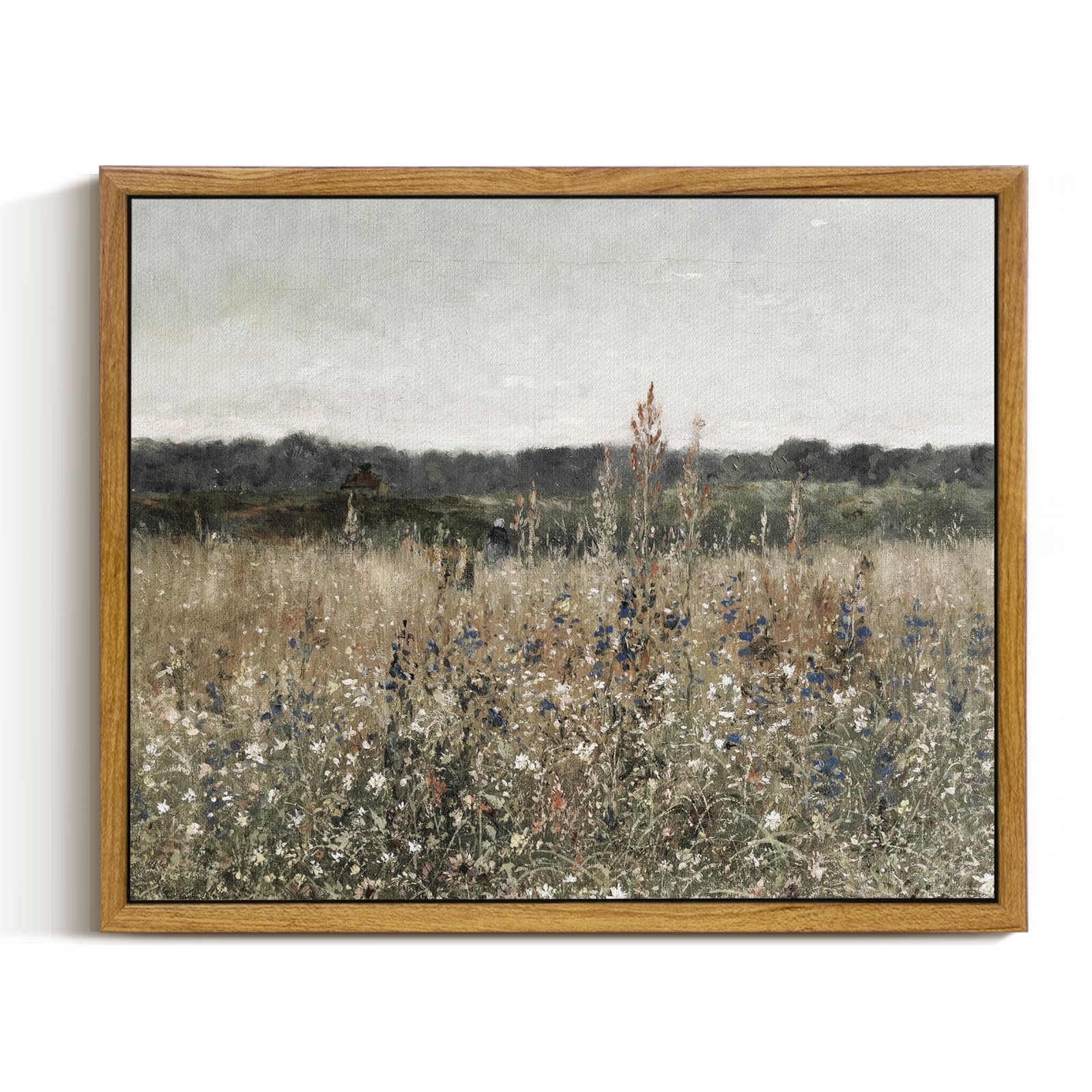 InSimSea Framed Canvas Wall Art Vintage Decor, Wildflower Field Canvas Wall Art Paintings Prints, Rustic Landscape Wall Decor for Bathroom Office Dining Room, 9"x11" โ image 1