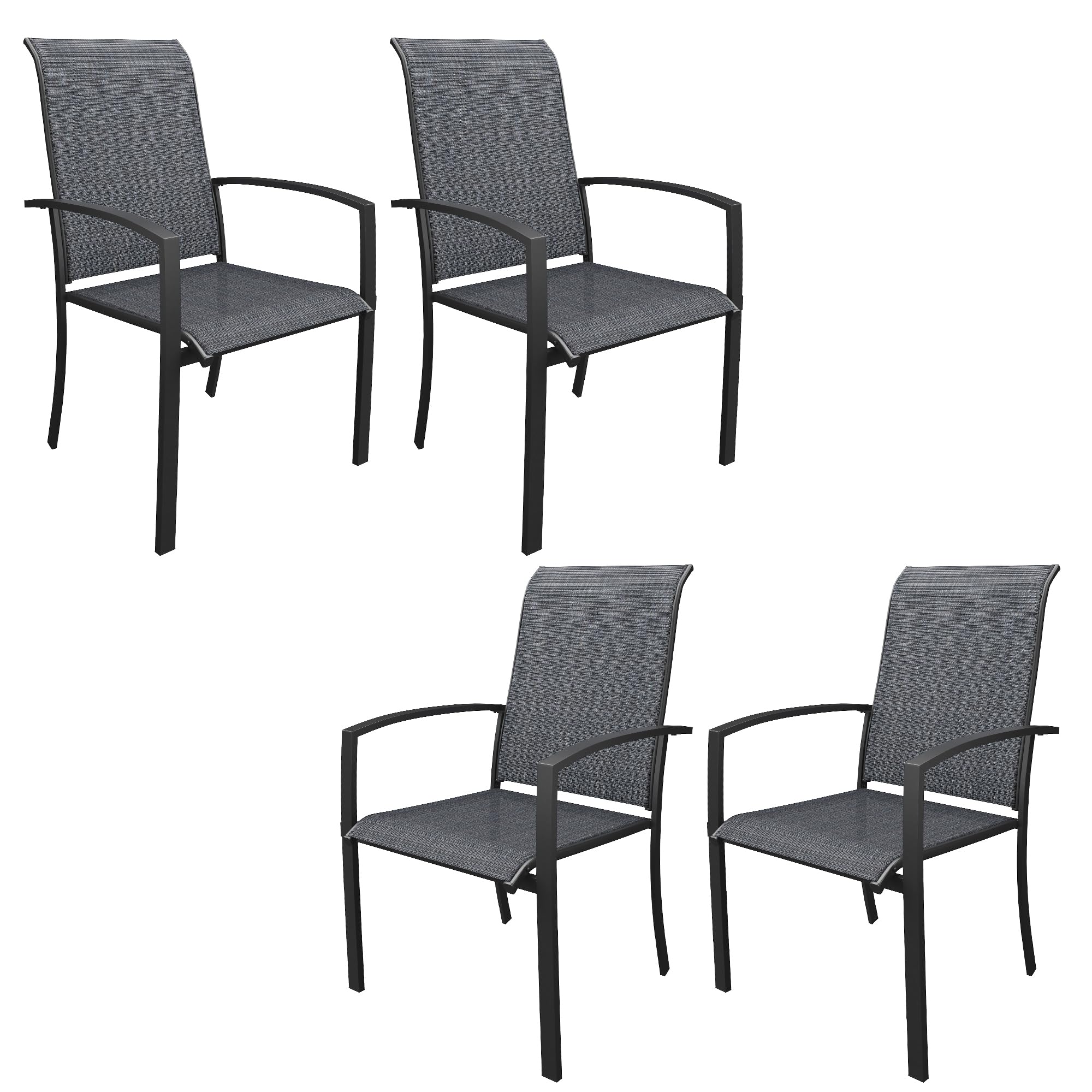 DIFY Patio Chairs Set of 4, Stackable Outdoor Dining Chairs with High Back &amp; Metal Frame, All Weather Breathable Textilene Fabric Outdoor Chairs Set for Backyard Garden Deck, Dark Grey
