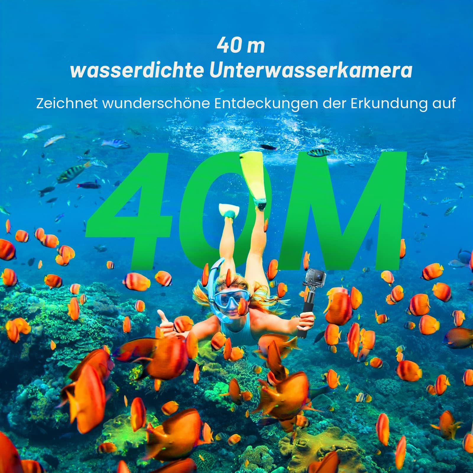 Surfola Action Cam 4K 40M Wasserdicht 20MP EIS Bildstabilisierung 170° Weitwinkel Helmkamera WiFi