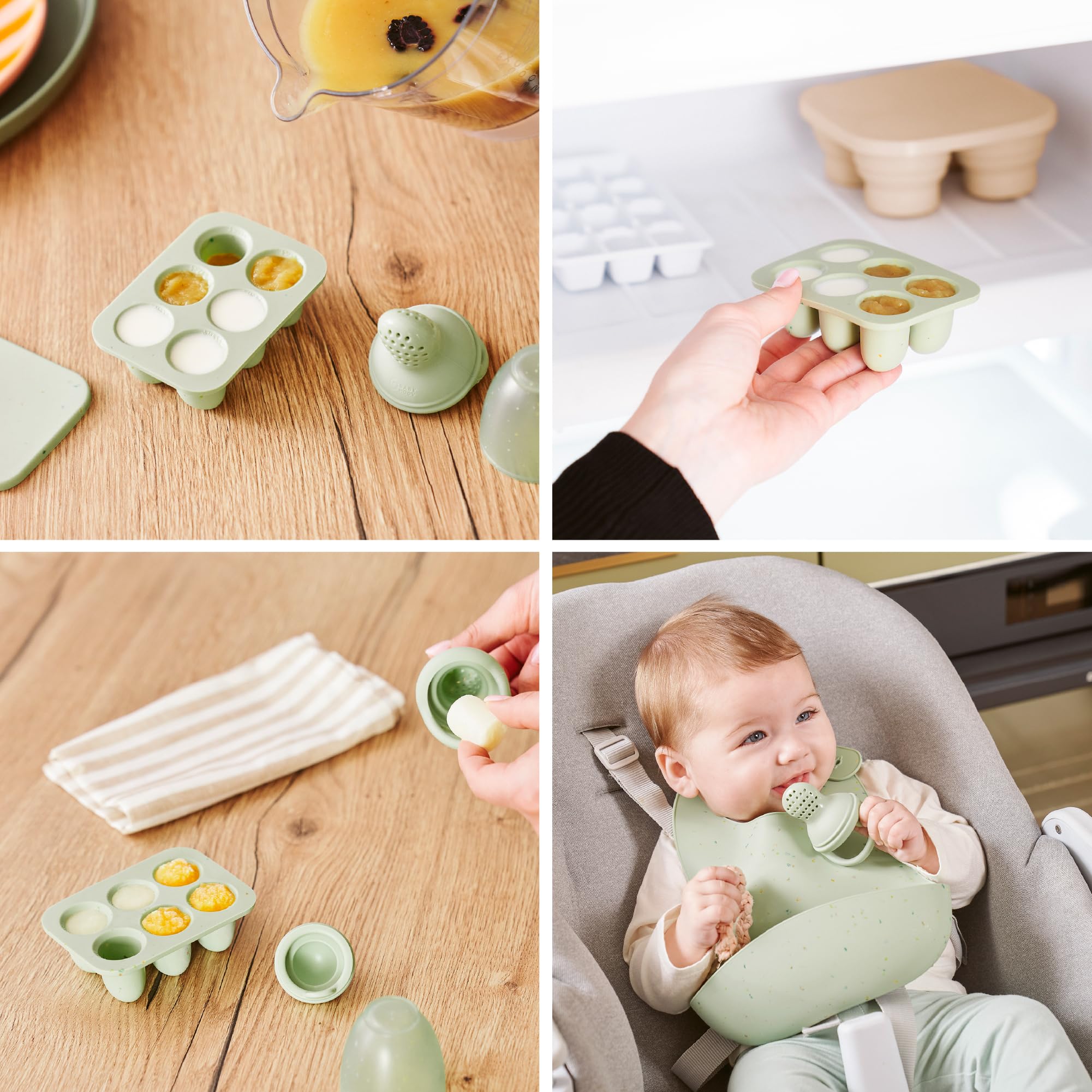 Babymoov 2 Bacs Glaçon Bébé Diversification Alimentaire + 1 Grignoteuse Bébé - Bacs Avec Couvercle - Moule Silicone Premium - Eveille aux Goûts et Soulage les Poussées Dentaires