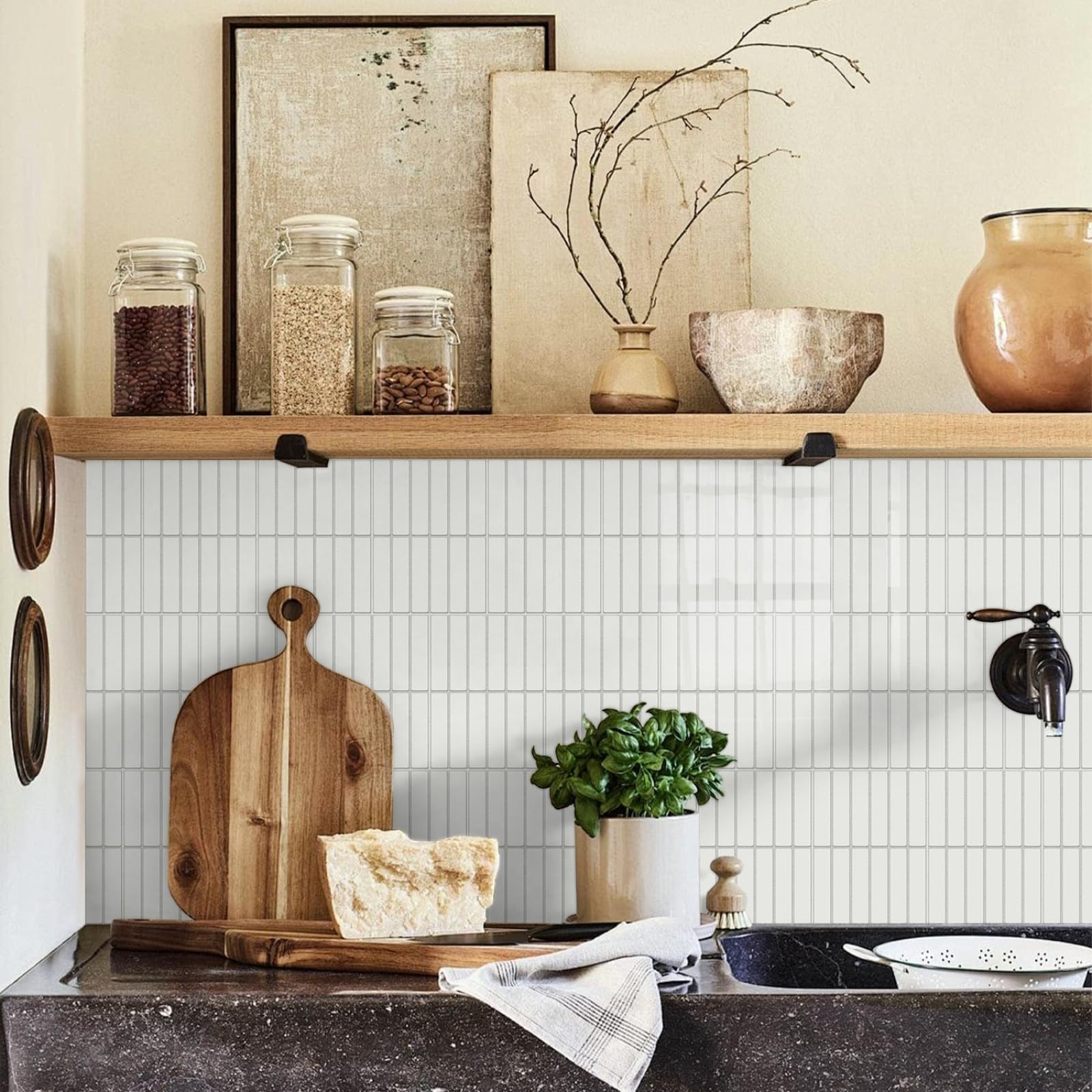 Self Adhesive Wall Tiles White Stick on Thicker Peel and Backsplash for Kitchen Bathroom Tile Stickers