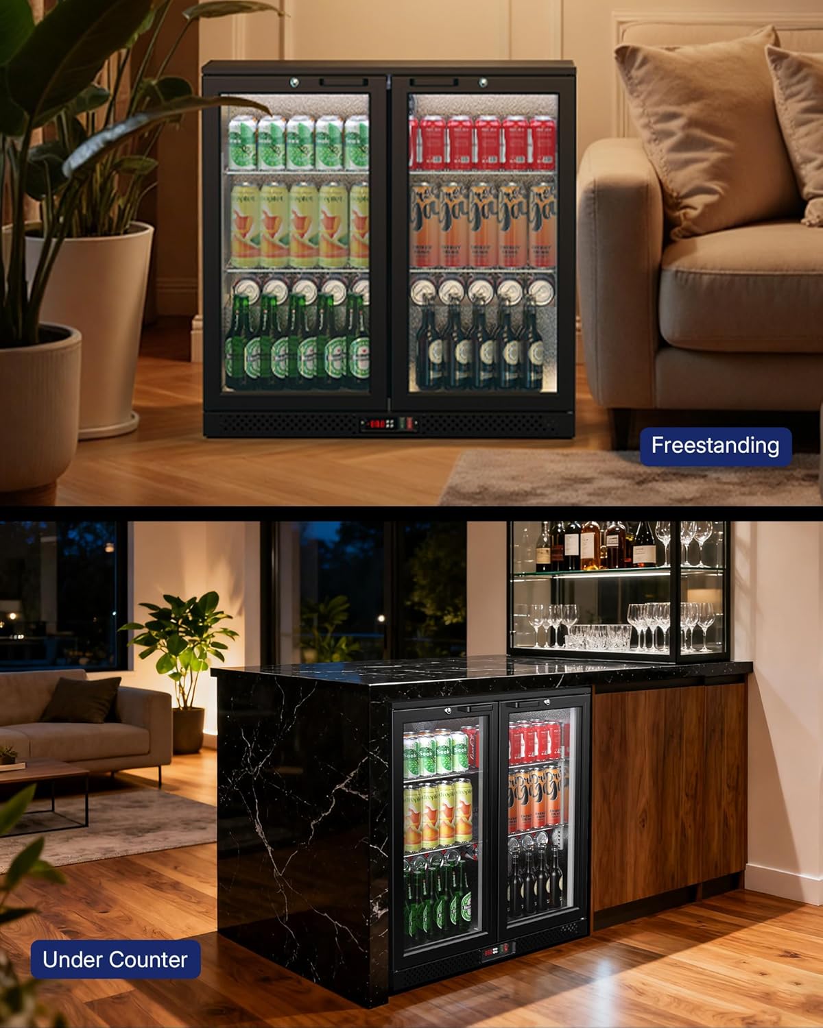 Upstreman 7.3 Cu.Ft Back Bar Cooler With 2 Glass Doors, Commercial Under Counter Beverage Refrigerator, Double-Pane Low-E Glass, Lockable Drink Fridge for Bars, Restaurants, Hotels & Home, BB73