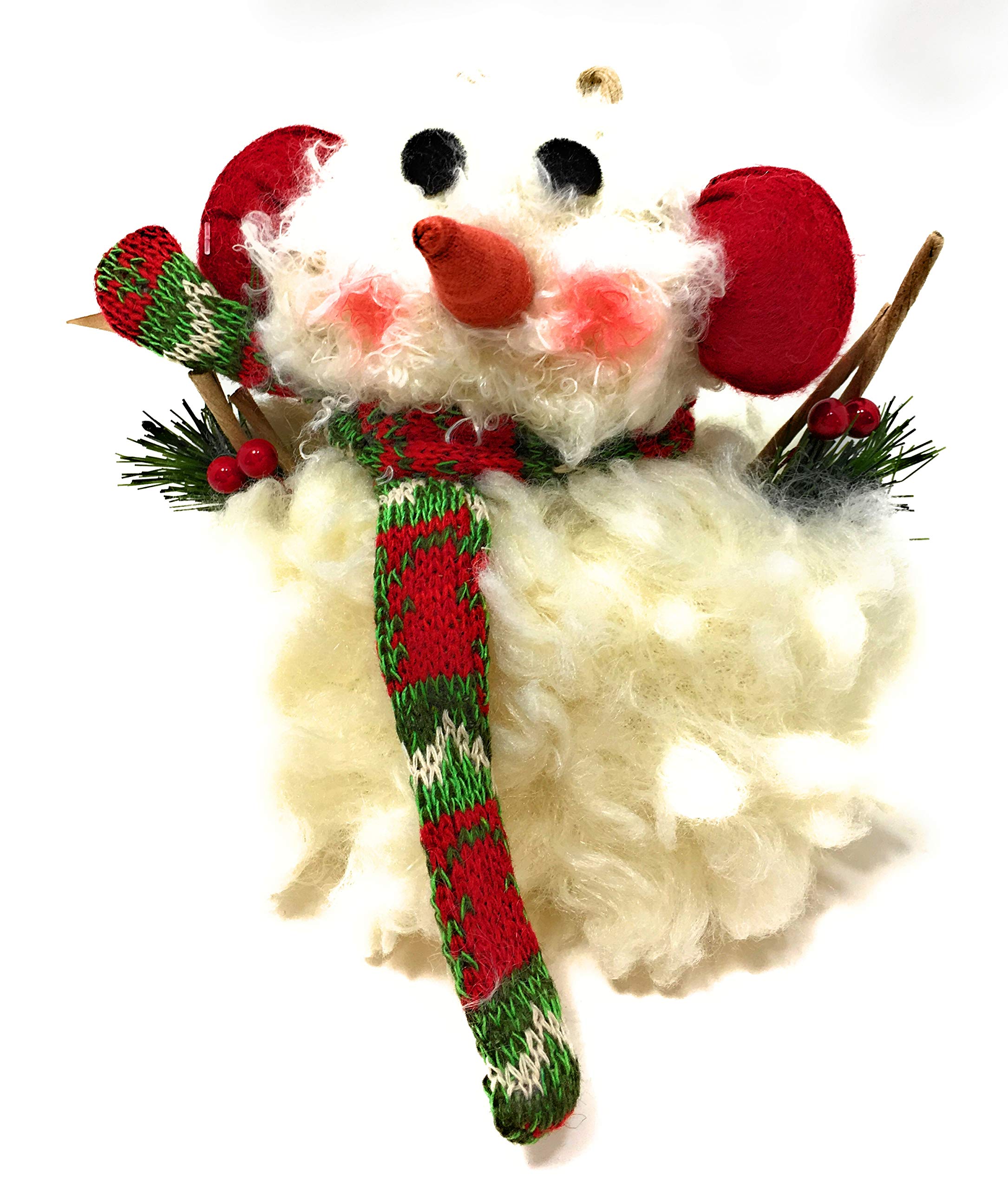 OSW Fuzzy Soft Snowman Indoor Tabletop Decoration Frosty Alpine White with Earmuffs Scarf 7 Inches Tall