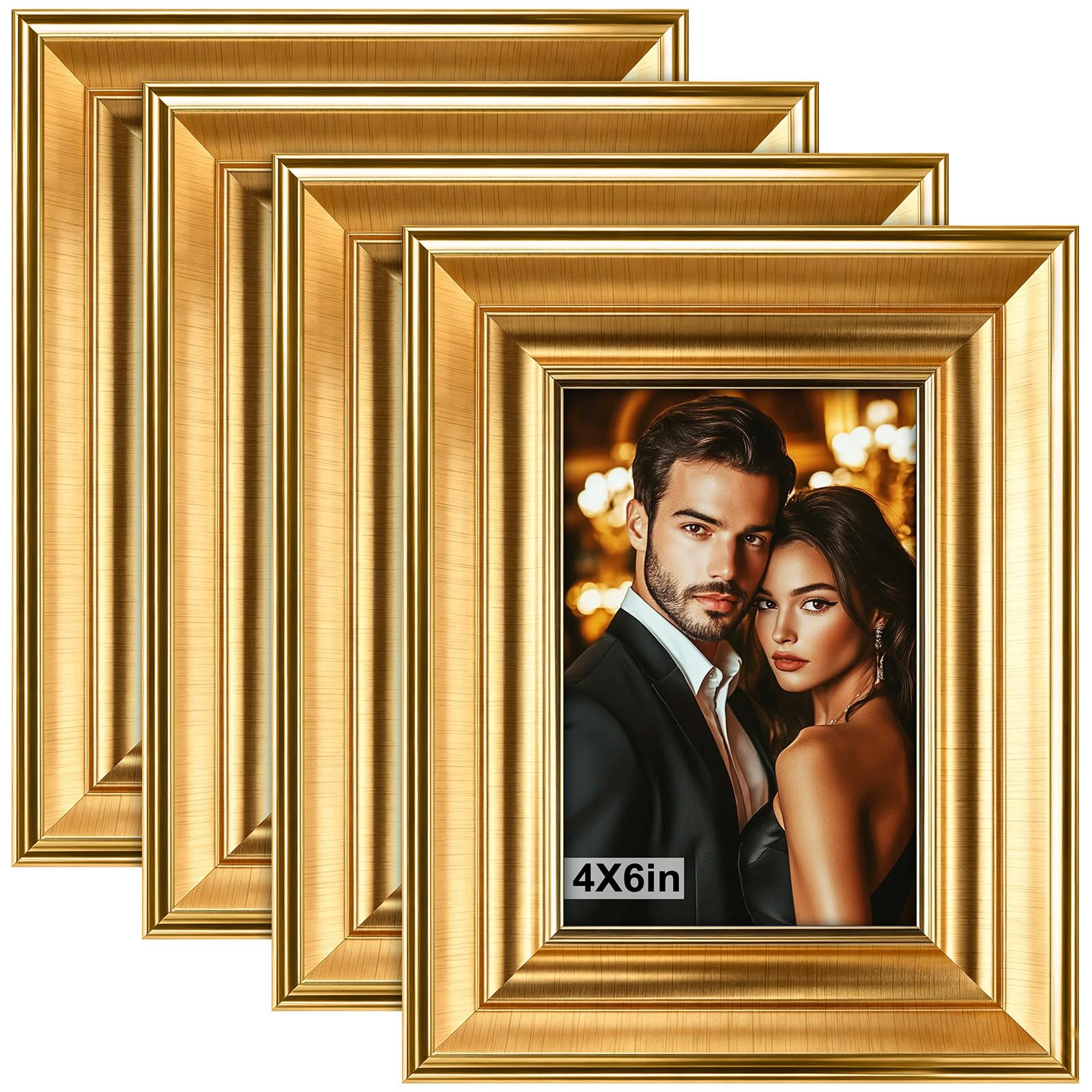 4 PCS 4x6 Gold Photo Frames Set - Vintage Ornate Picture Frames, Classic Baroque Photo Frames, Picture Frames 10x15cm for Wall Mounting or Tabletop, Gallery Wall, Weddings & Home Decor