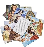 Vista 3 de Tarjeta de oración católica con caja de metal, regalos católicos, tarjetas sagradas variadas con santos y oraciones católicas - 36 piezas